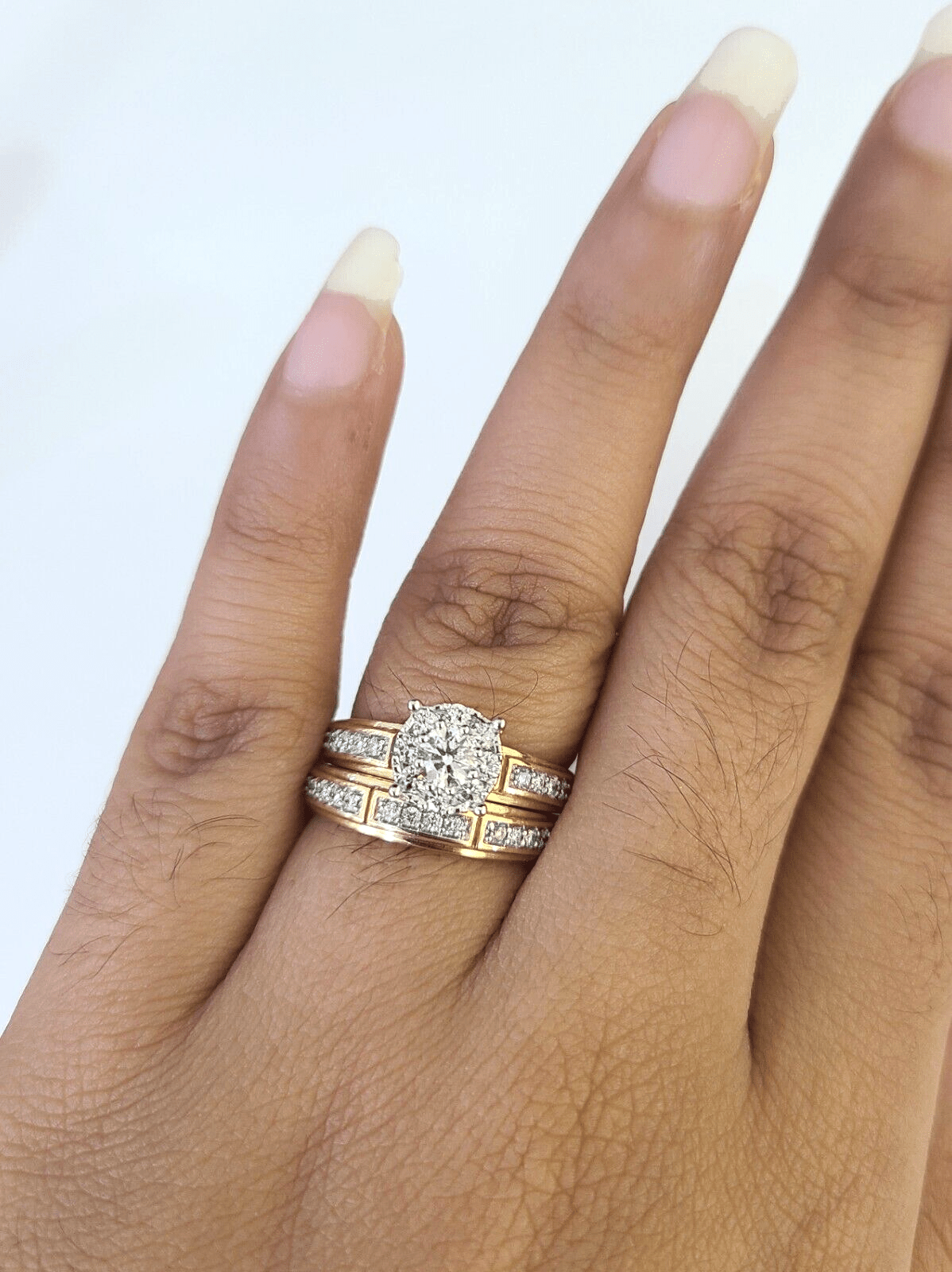 REAL 10k Diamond Ring Yellow Gold Ladies Men Trio SET Wedding Engagement Genuine - GoldenlinQ