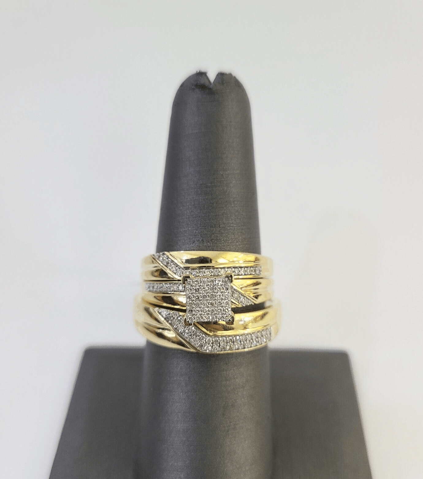 REAL 10k Diamond Ring Yellow Gold Ladies Men Trio SET Wedding Engagement Genuine - GoldenlinQ