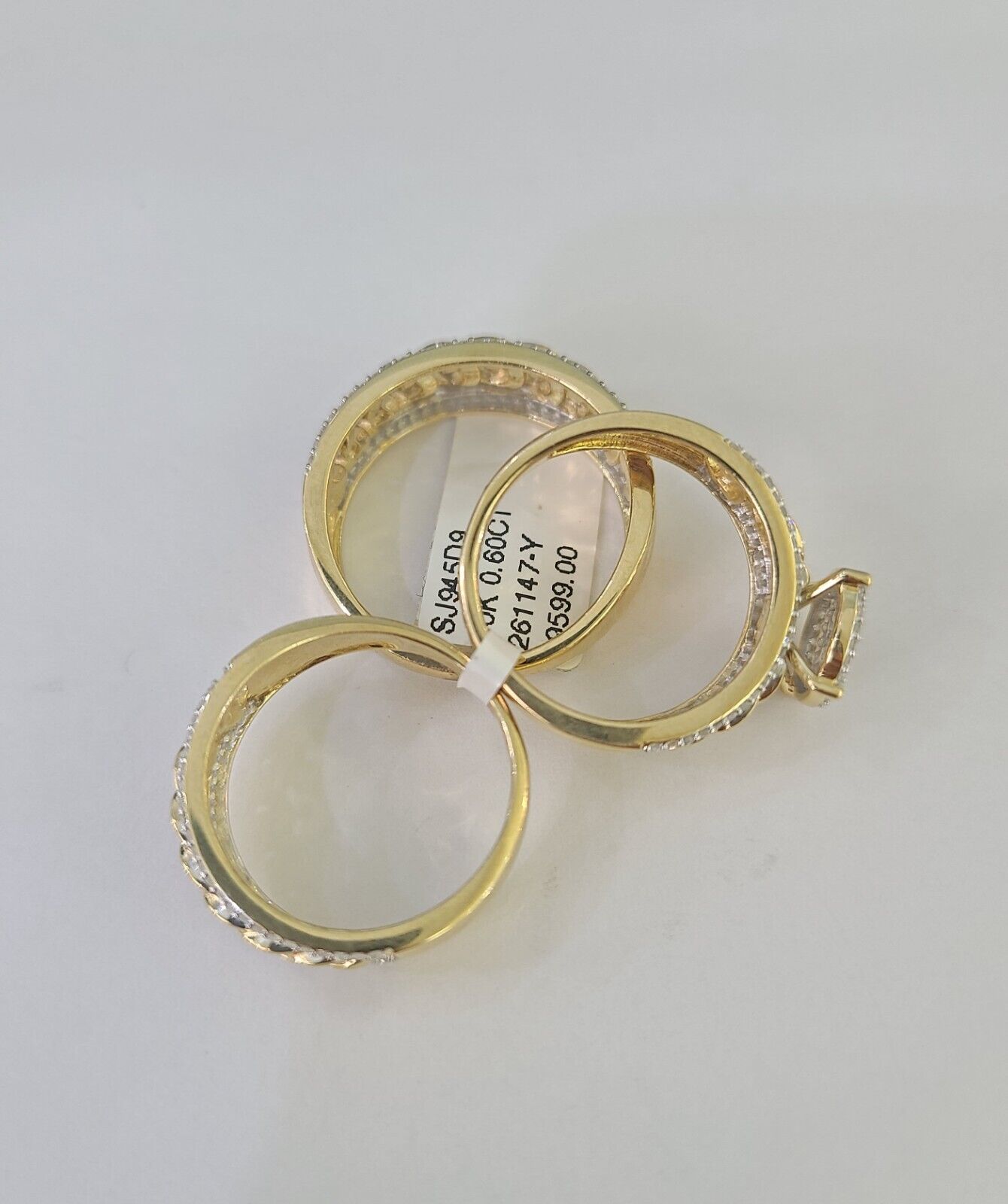 REAL 10k Diamond Ring Yellow Gold Ladies Men Trio SET Wedding Engagement Genuine - GoldenlinQ