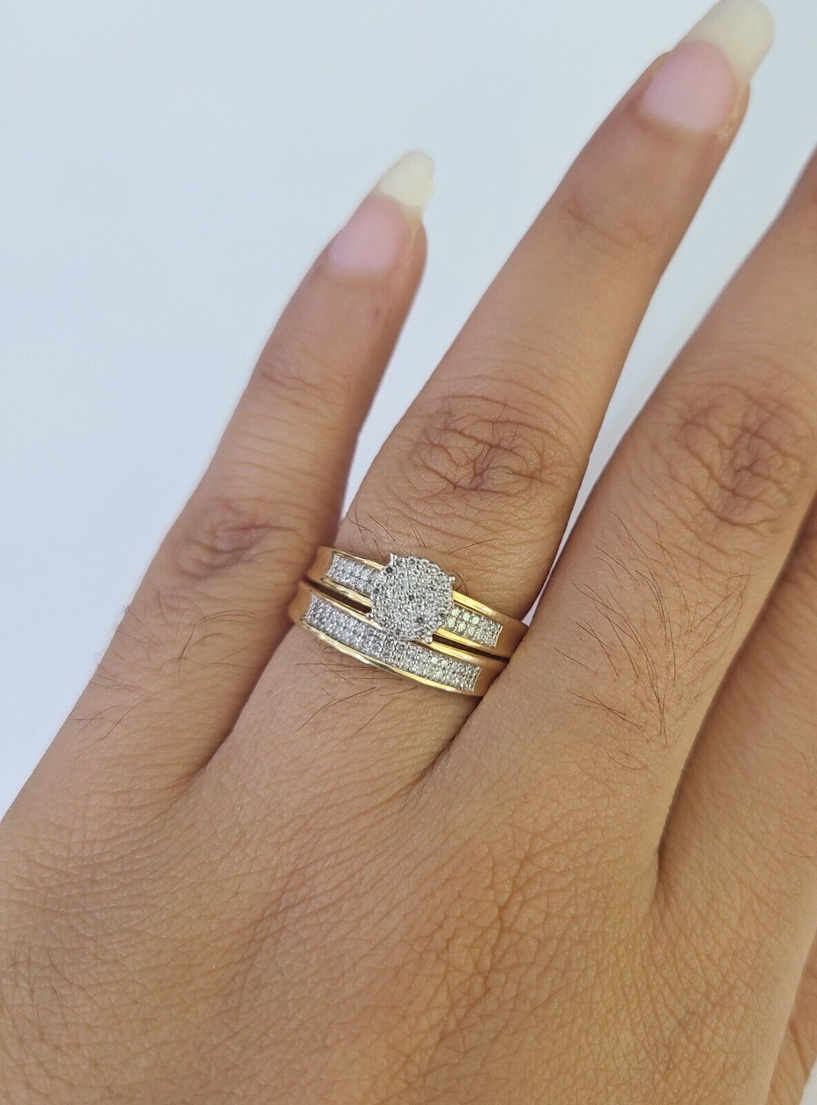 REAL 10k Diamond Ring Yellow Gold Ladies Men Trio SET Wedding Engagement Genuine - GoldenlinQ