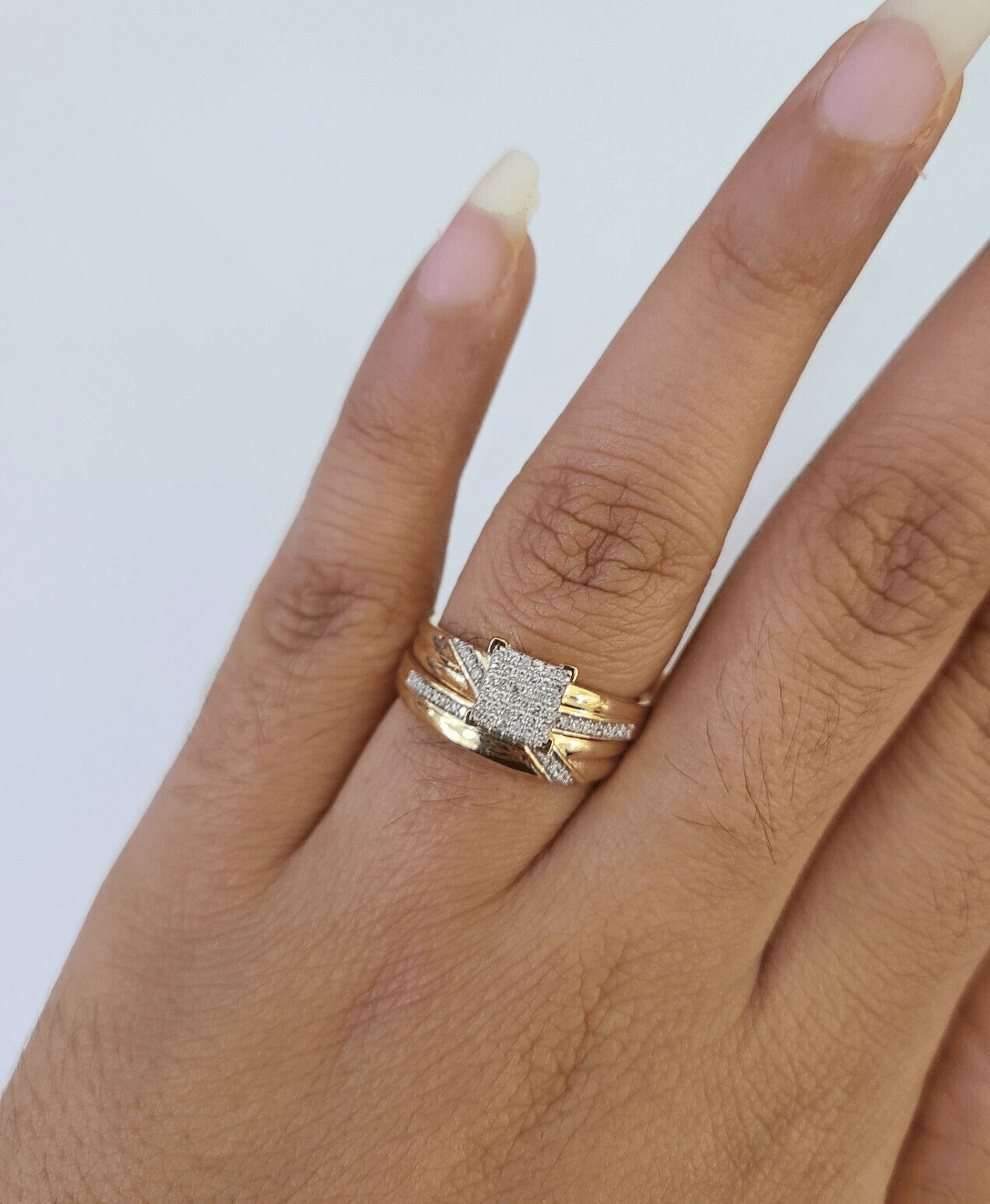 REAL 10k Diamond Ring Yellow Gold Ladies Men Trio SET Wedding Engagement Genuine - GoldenlinQ