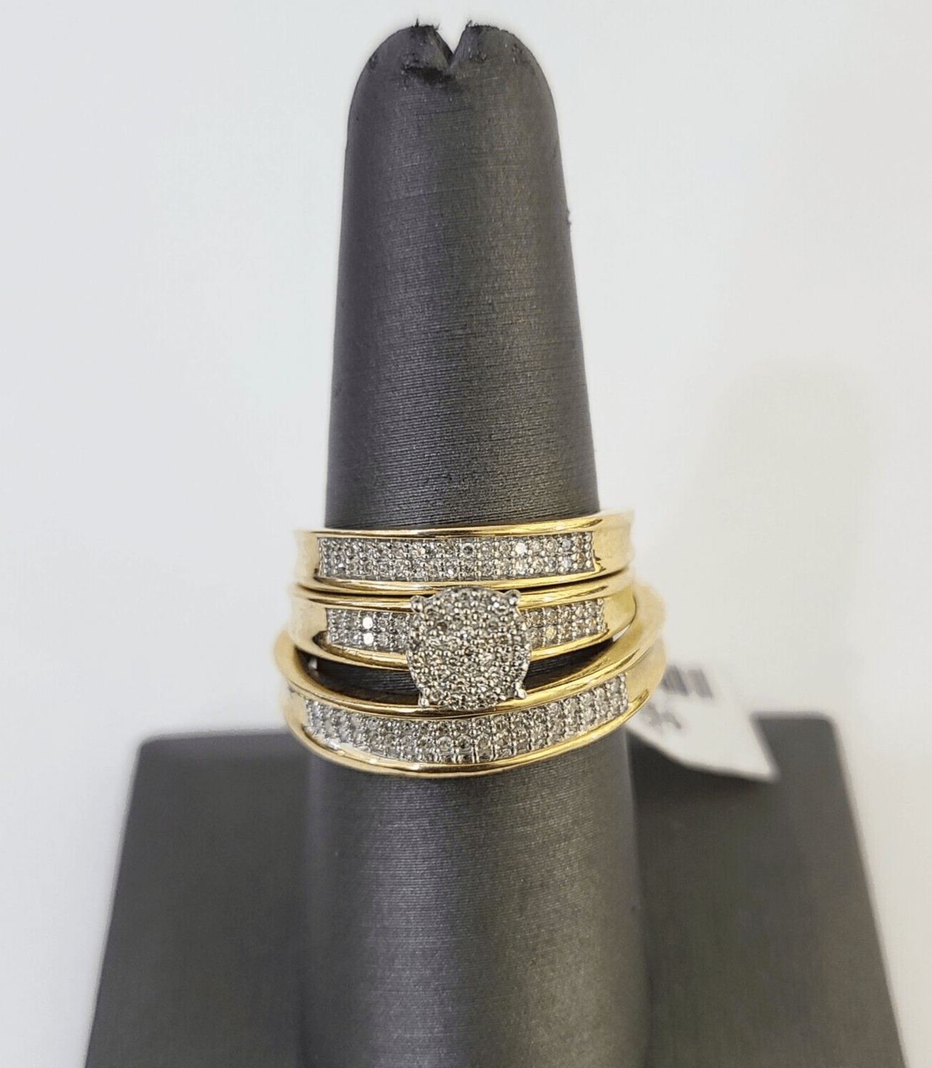 REAL 10k Diamond Ring Yellow Gold Ladies Men Trio SET Wedding Engagement Genuine - GoldenlinQ