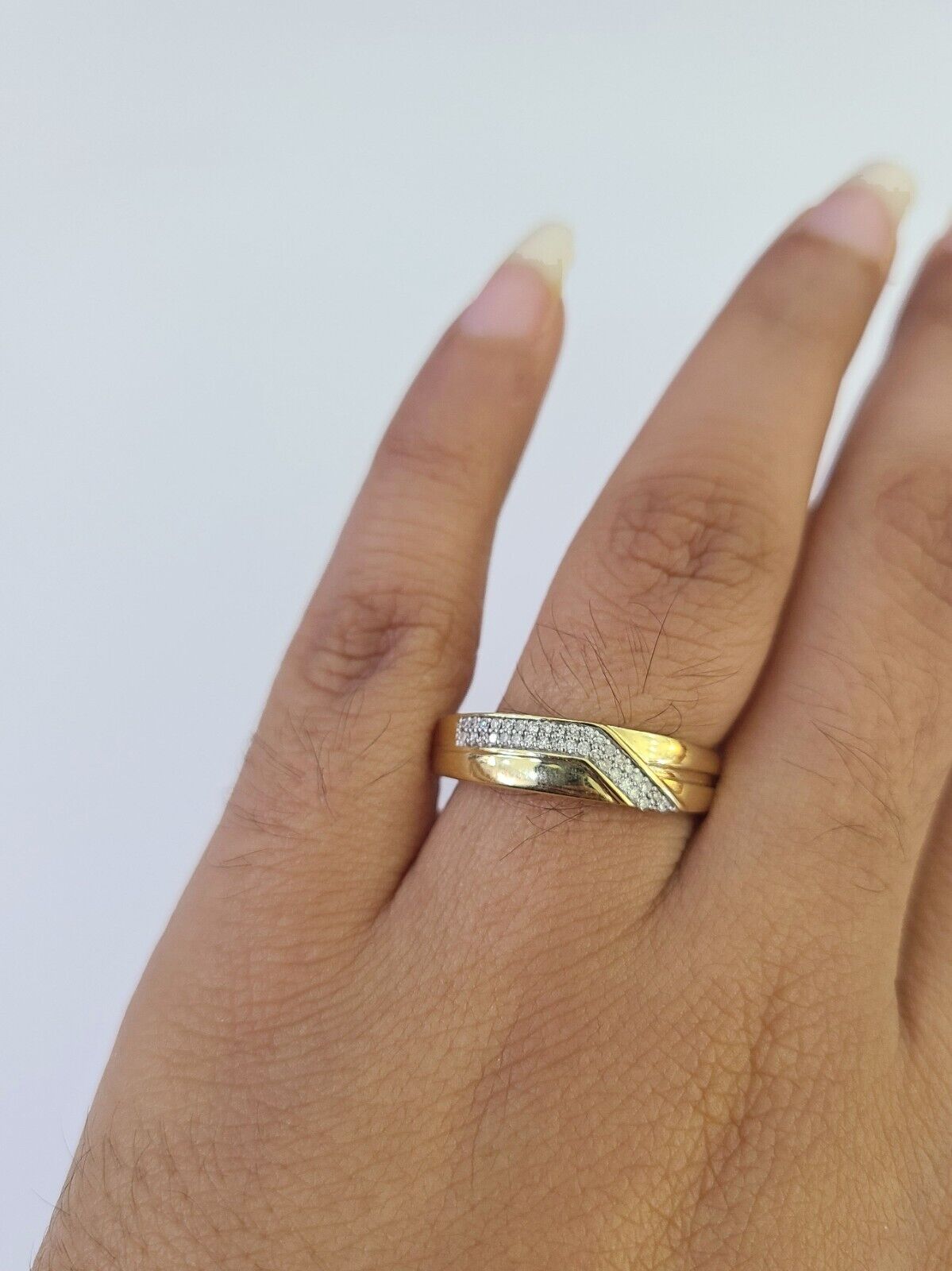 REAL 10k Diamond Ring Yellow Gold Ladies Men Trio SET Wedding Engagement Genuine - GoldenlinQ