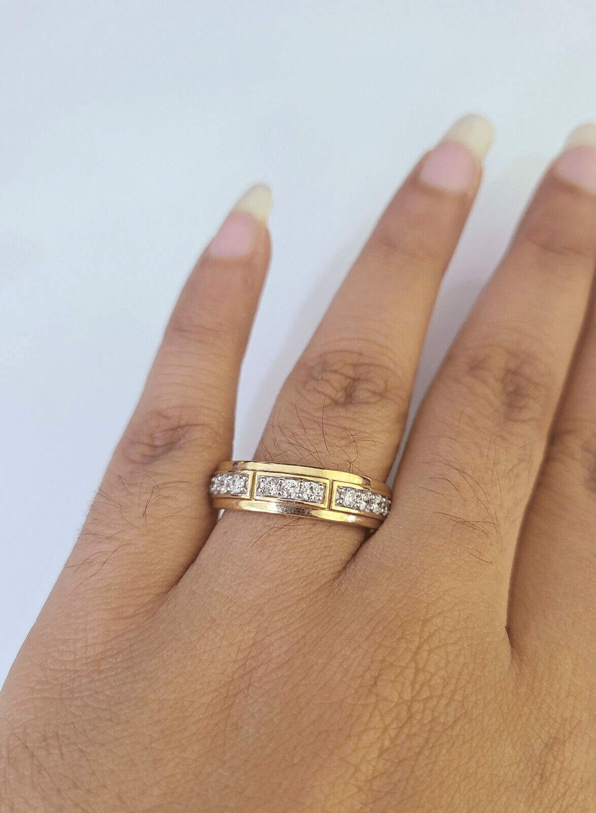 REAL 10k Diamond Ring Yellow Gold Ladies Men Trio SET Wedding Engagement Genuine - GoldenlinQ