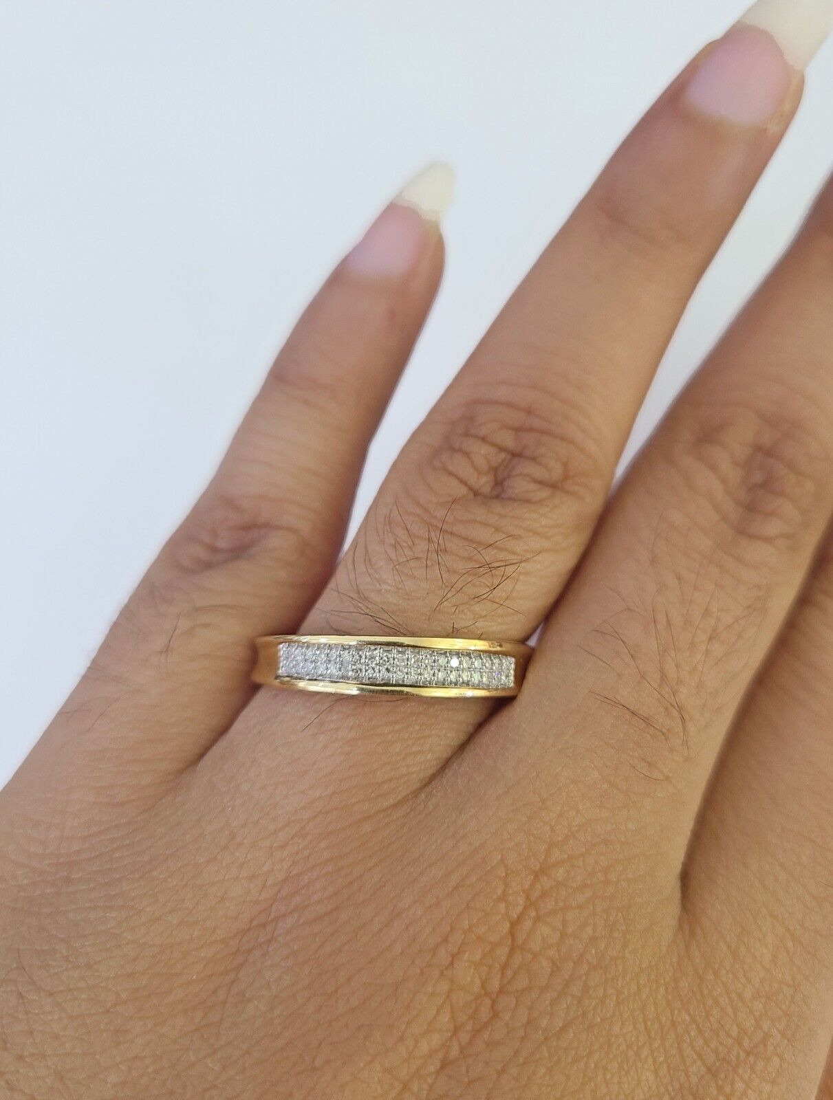 REAL 10k Diamond Ring Yellow Gold Ladies Men Trio SET Wedding Engagement Genuine - GoldenlinQ