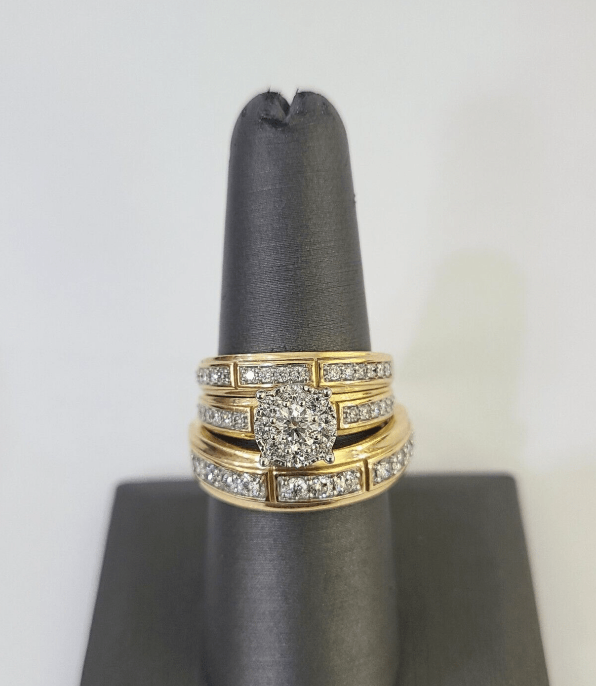 REAL 10k Diamond Ring Yellow Gold Ladies Men Trio SET Wedding Engagement Genuine - GoldenlinQ