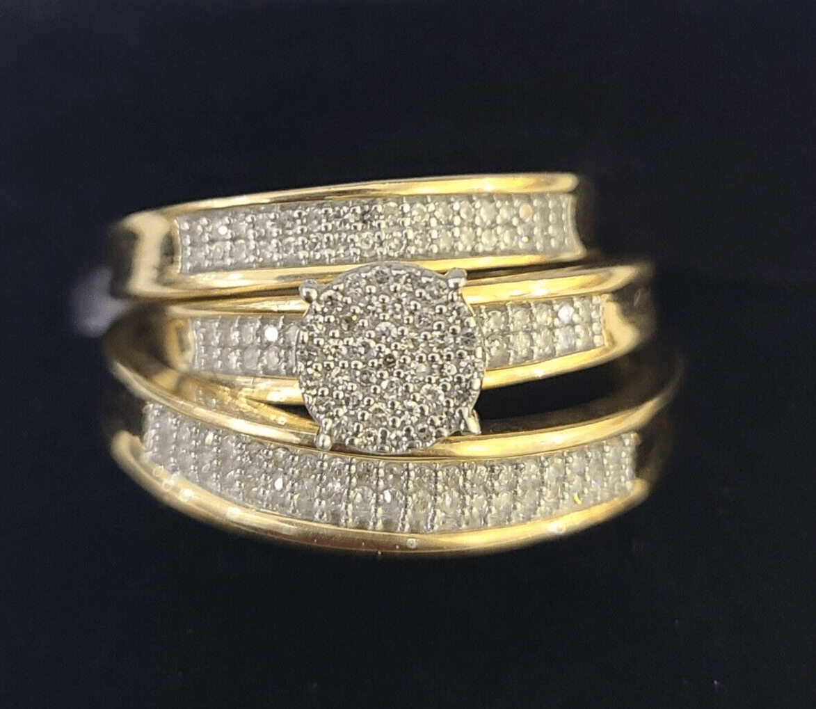 REAL 10k Diamond Ring Yellow Gold Ladies Men Trio SET Wedding Engagement Genuine - GoldenlinQ