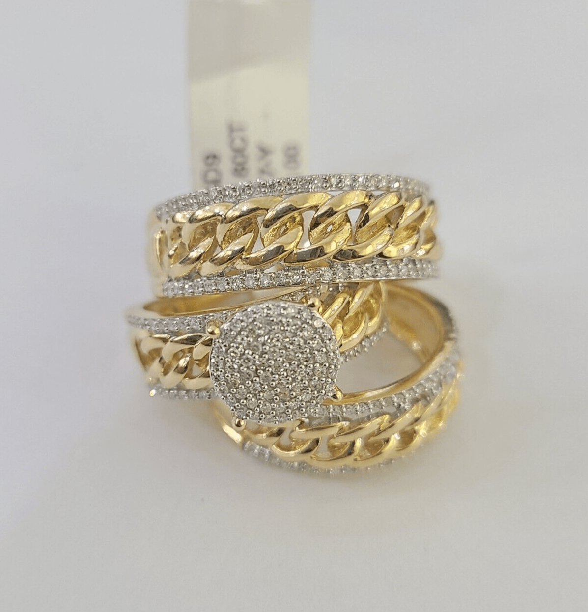 REAL 10k Diamond Ring Yellow Gold Ladies Men Trio SET Wedding Engagement Genuine - GoldenlinQ