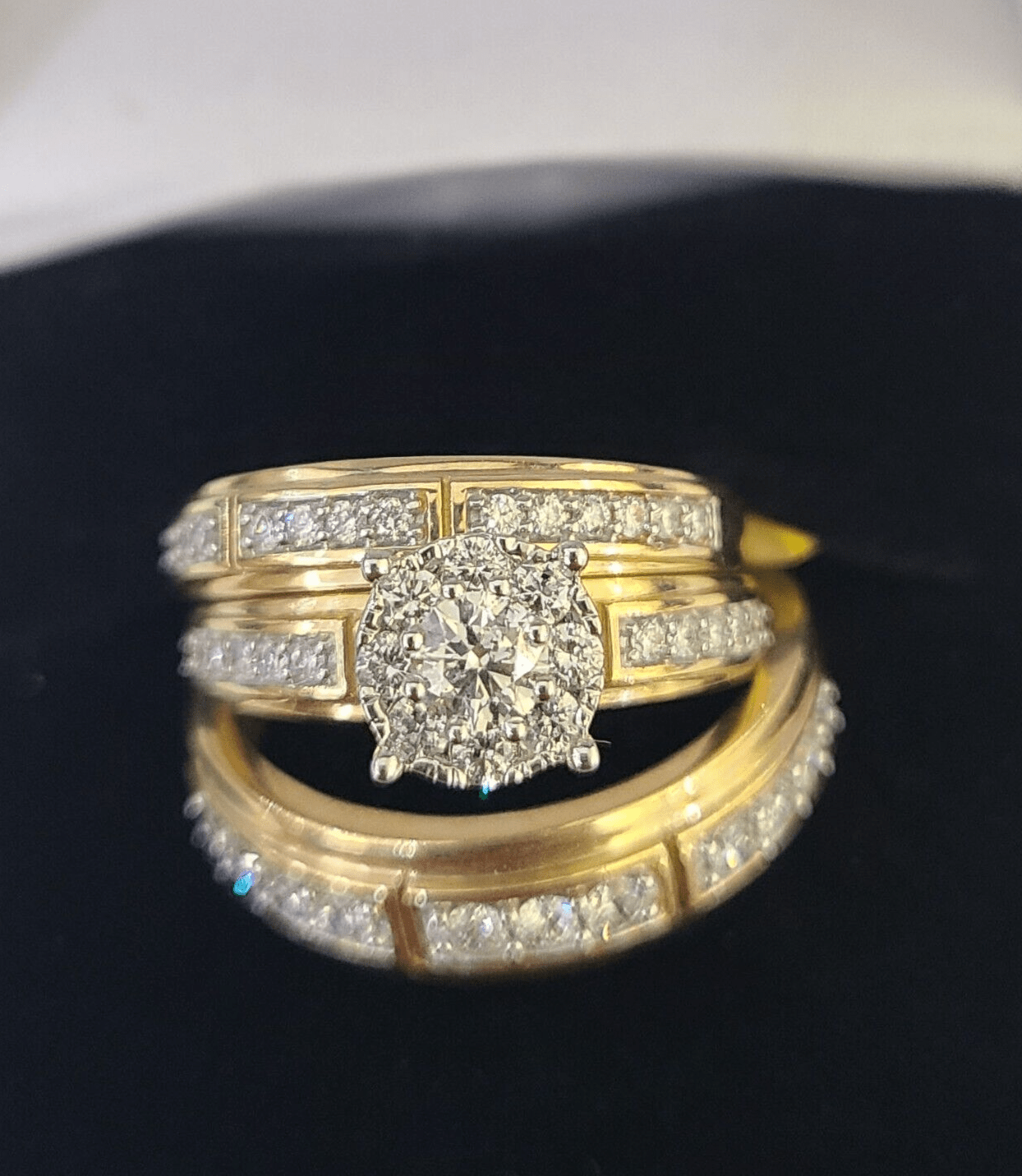 REAL 10k Diamond Ring Yellow Gold Ladies Men Trio SET Wedding Engagement Genuine - GoldenlinQ