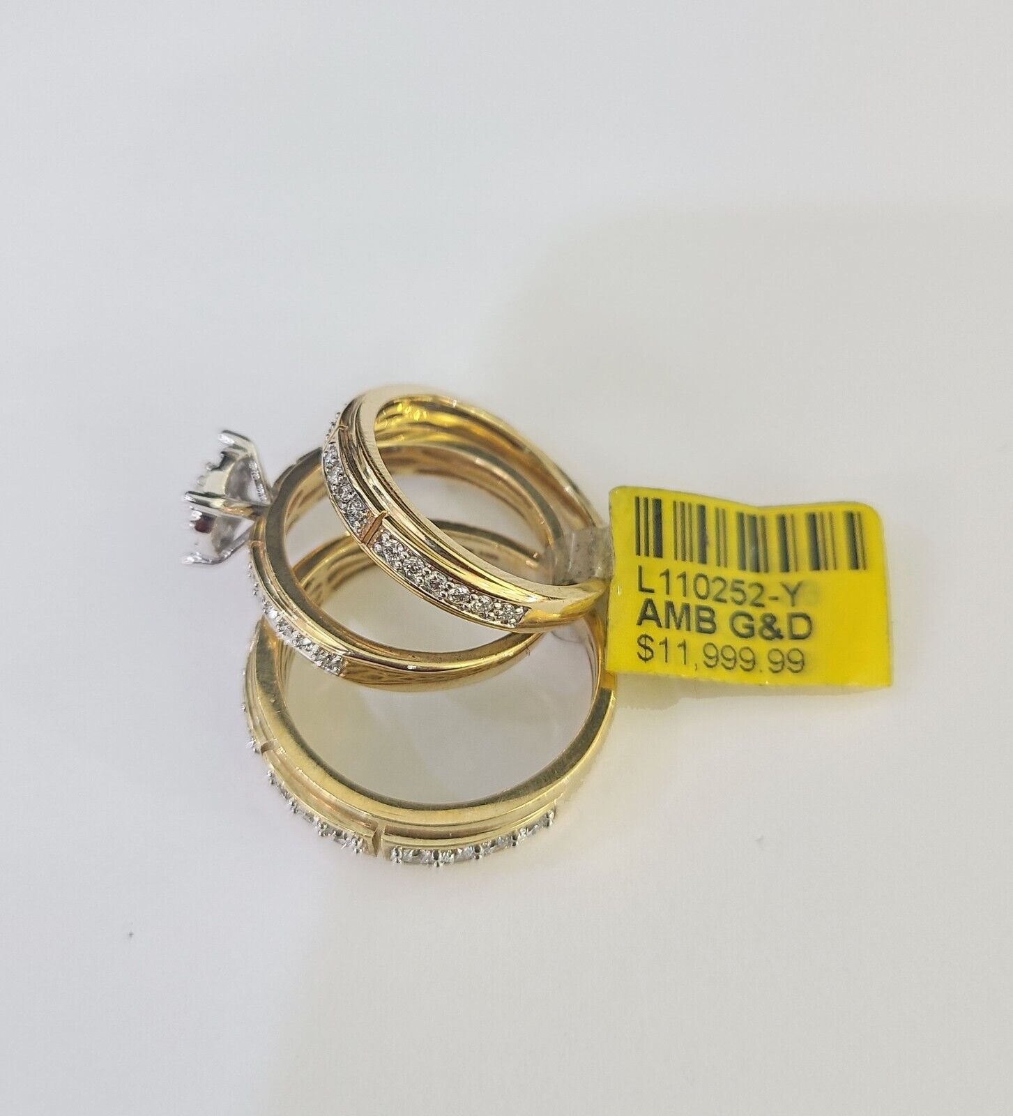 REAL 10k Diamond Ring Yellow Gold Ladies Men Trio SET Wedding Engagement Genuine - GoldenlinQ