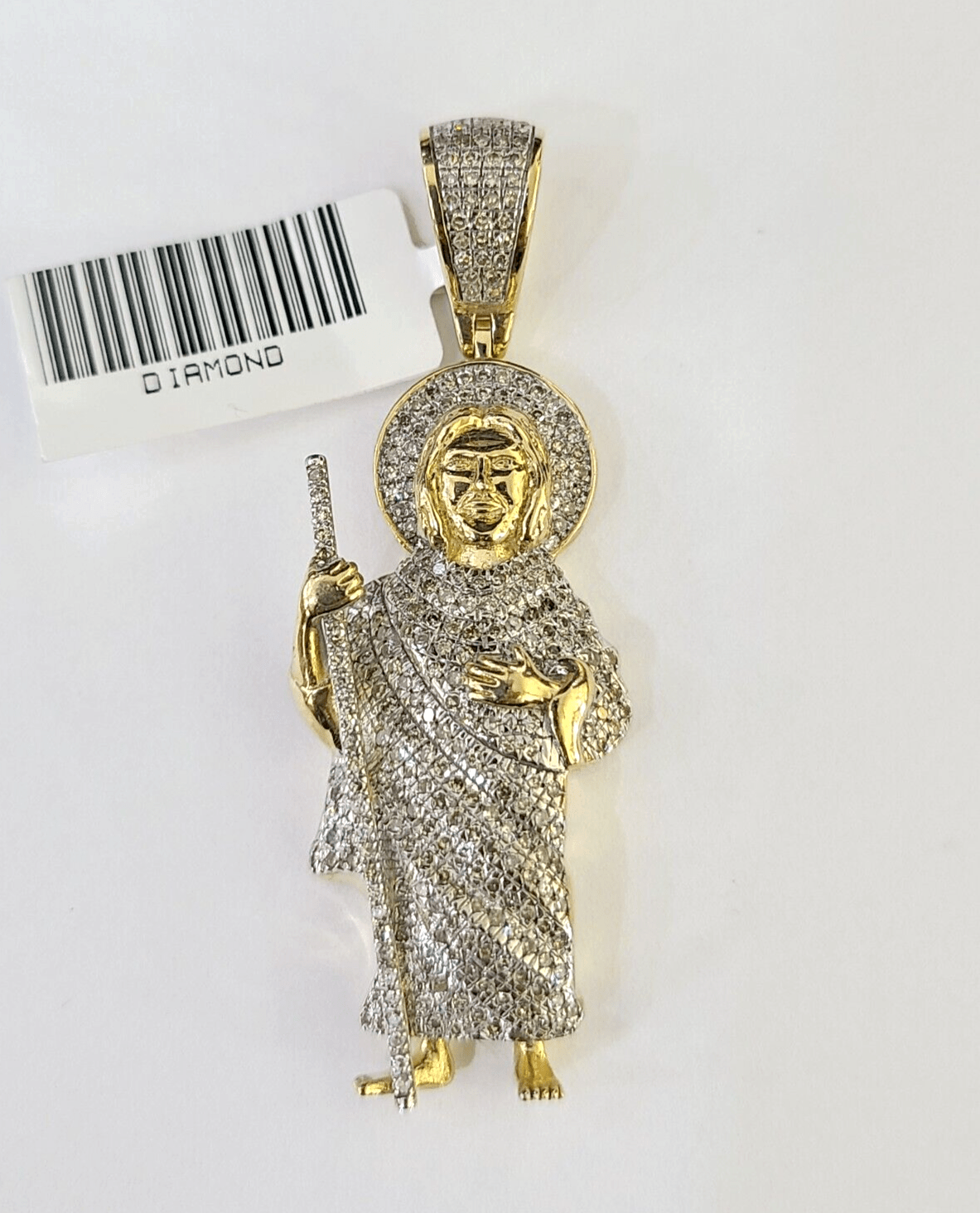 Real 10K Diamond St Jude Charm 2" Yellow Gold Pendant Genuine Real - GoldenlinQ
