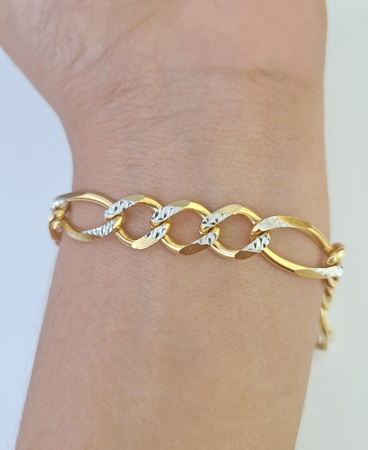 Real 10k Figaro link Bracelet Yellow Gold 9mm 8.5" Inches Solid Diamond Cut - GoldenlinQ
