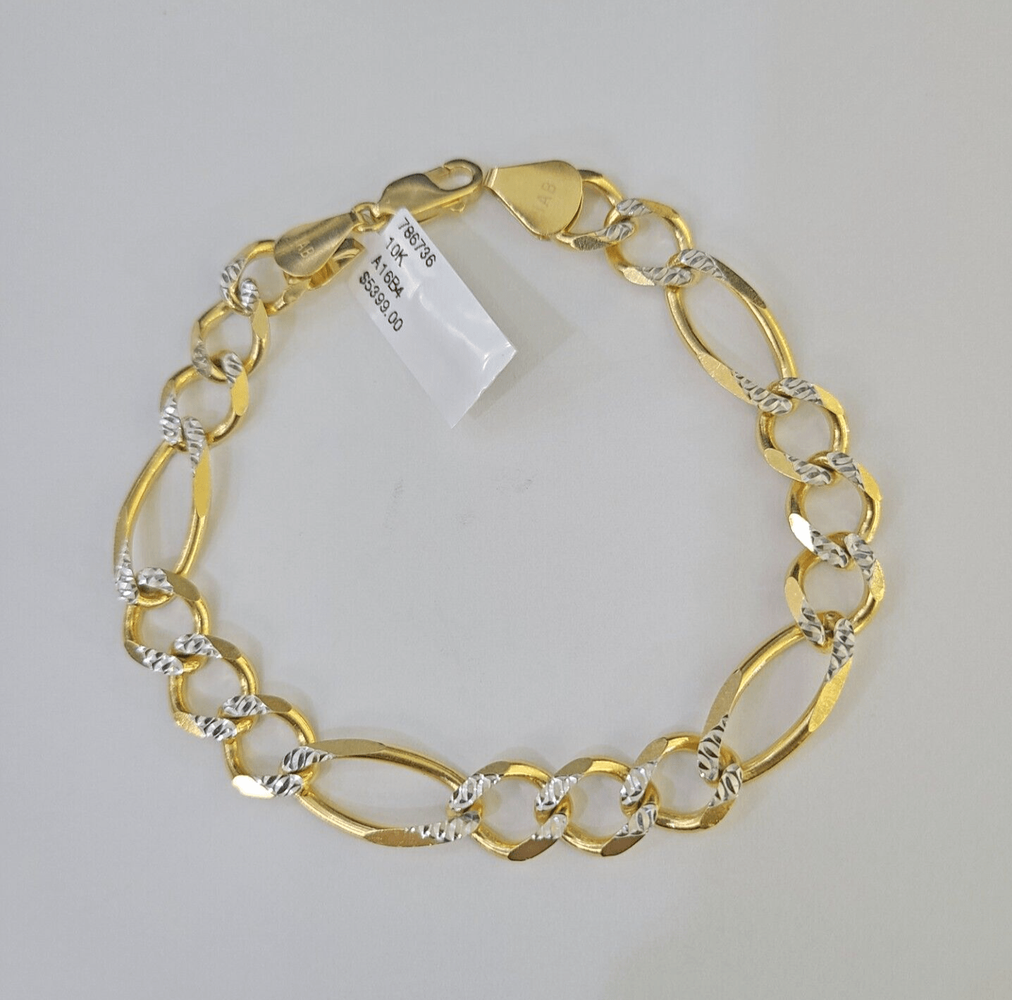 Real 10k Figaro link Bracelet Yellow Gold 9mm 8.5" Inches Solid Diamond Cut - GoldenlinQ