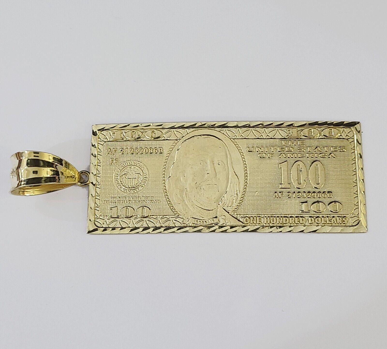 Real 10K Gold 100 Dollar Bill Charm Diamond Cut 10kt yellow Gold Charm - GoldenlinQ