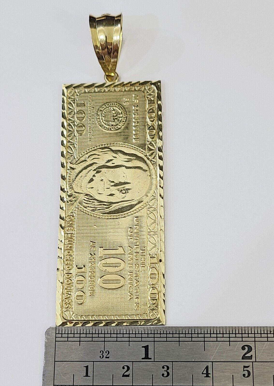 Real 10K Gold 100 Dollar Bill Charm Diamond Cut 10kt yellow Gold Charm - GoldenlinQ