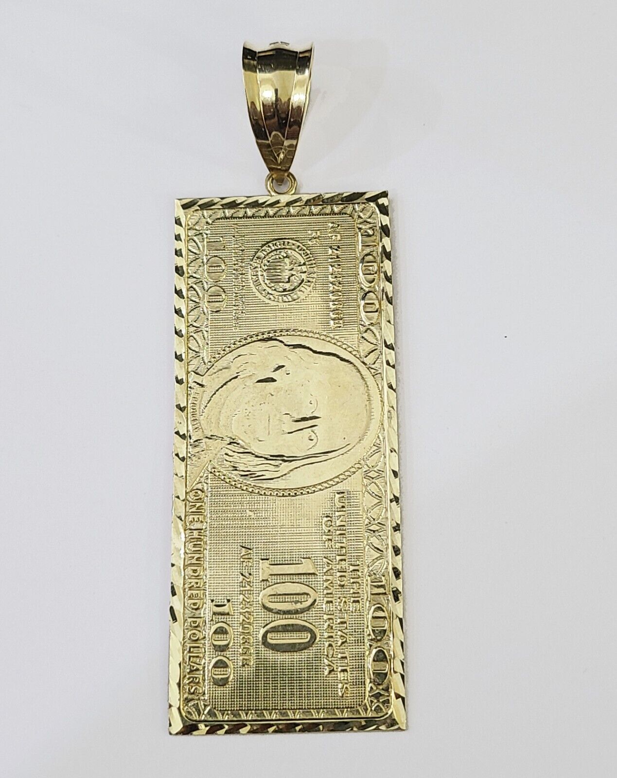 Real 10K Gold 100 Dollar Bill Charm Diamond Cut 10kt yellow Gold Charm - GoldenlinQ