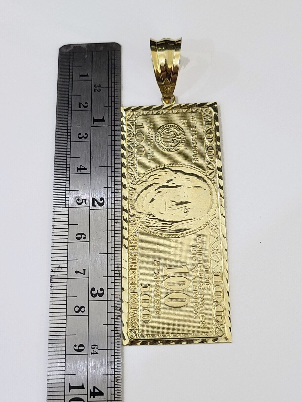 Real 10K Gold 100 Dollar Bill Charm Diamond Cut 10kt yellow Gold Charm - GoldenlinQ