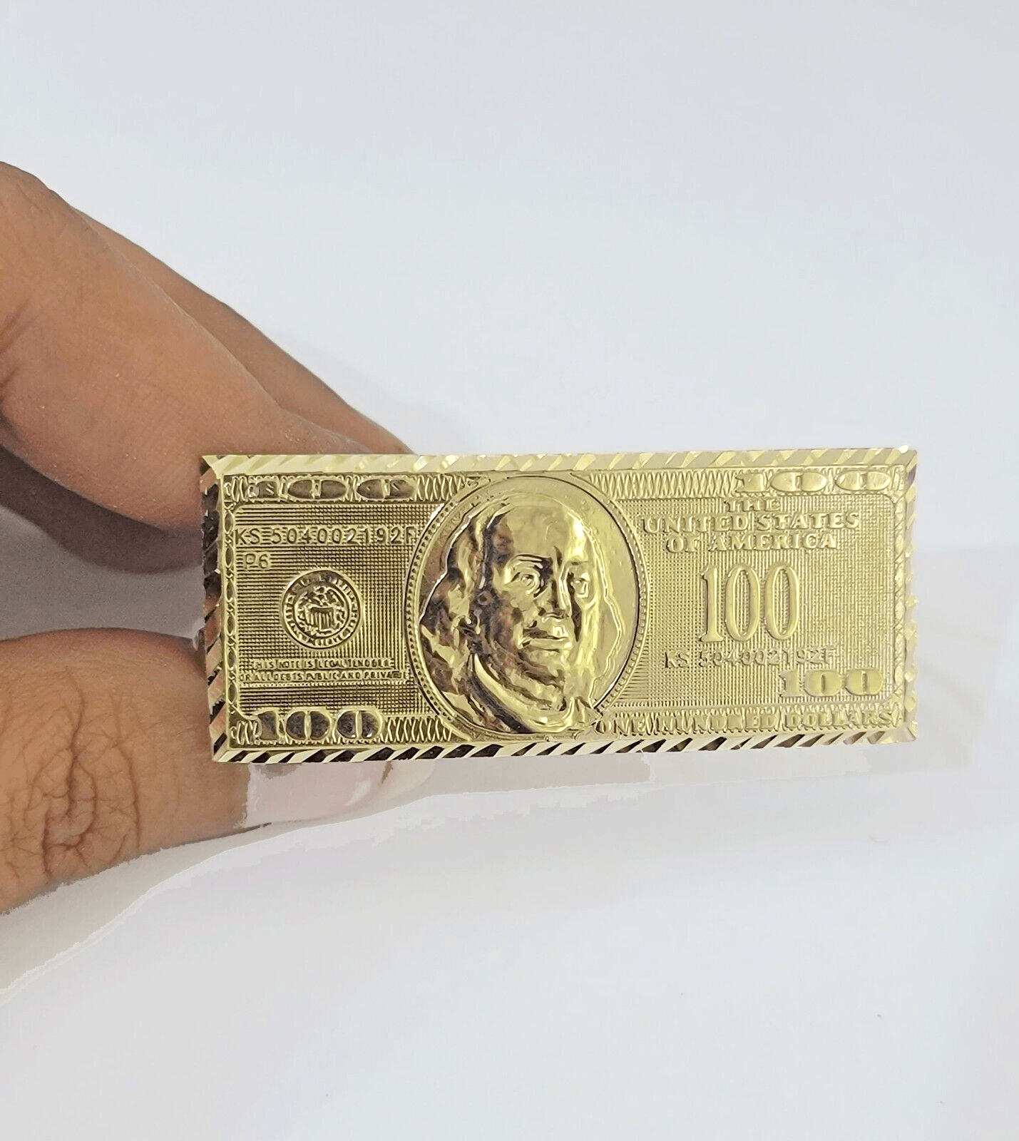 Real 10K Gold 100 Dollar Bill Ring Diamond Cut 10kt yellow Gold Ring - GoldenlinQ