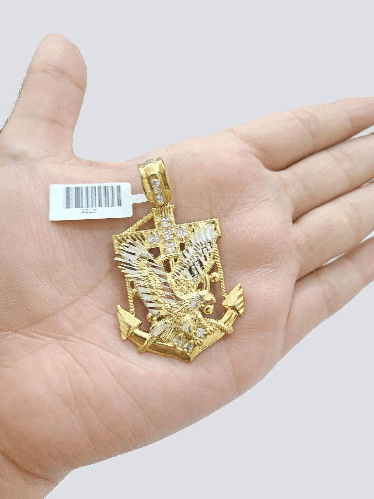 Real 10k Gold Anchor Eagle Bird Charm 2'' Pendant 10kt Yellow Gold Men Women - GoldenlinQ
