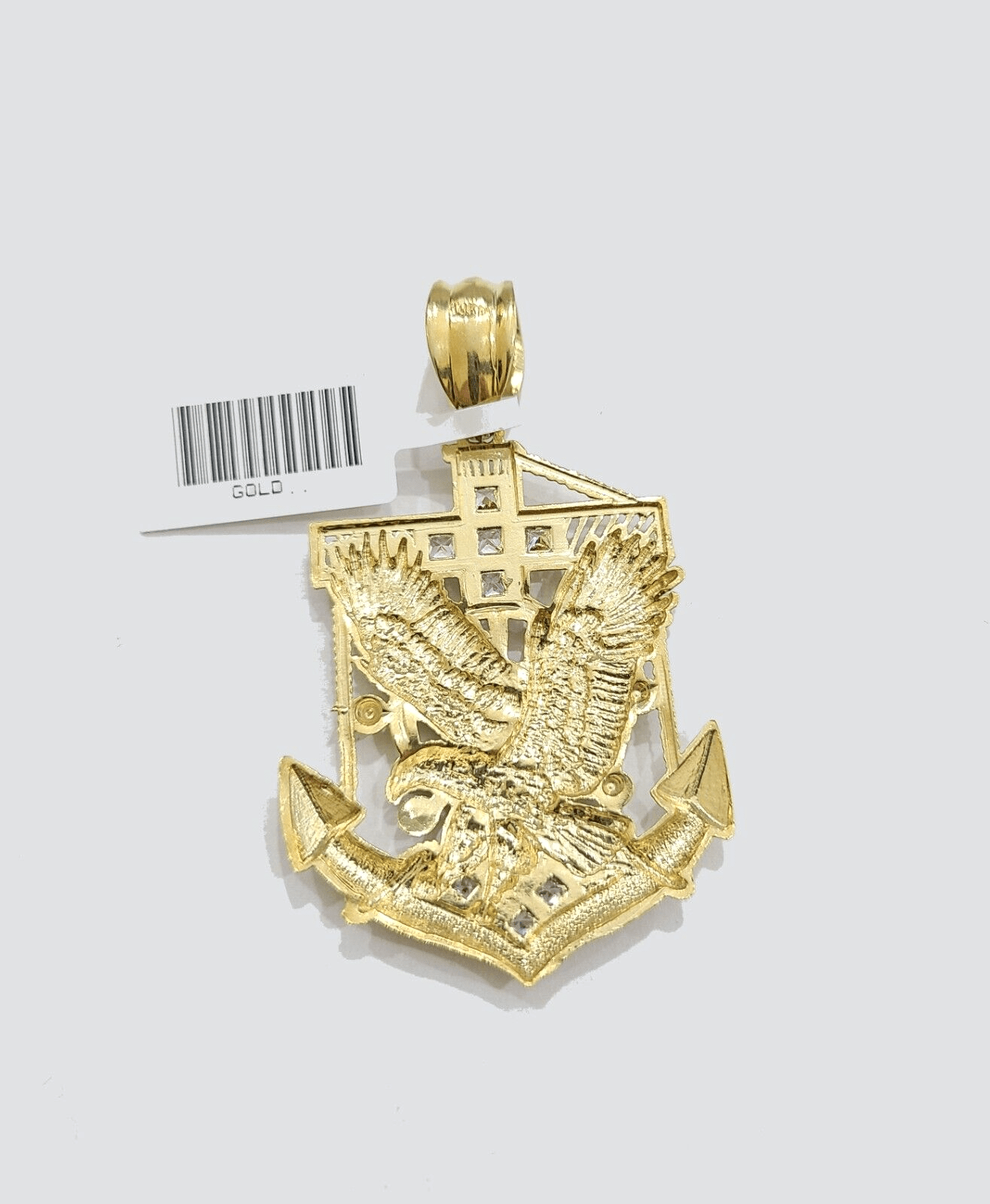 Real 10k Gold Anchor Eagle Bird Charm 2'' Pendant 10kt Yellow Gold Men Women - GoldenlinQ