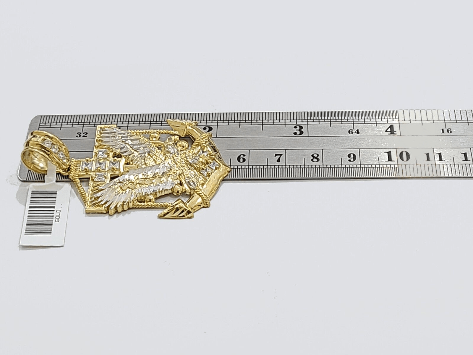 Real 10k Gold Anchor Eagle Bird Charm 2'' Pendant 10kt Yellow Gold Men Women - GoldenlinQ