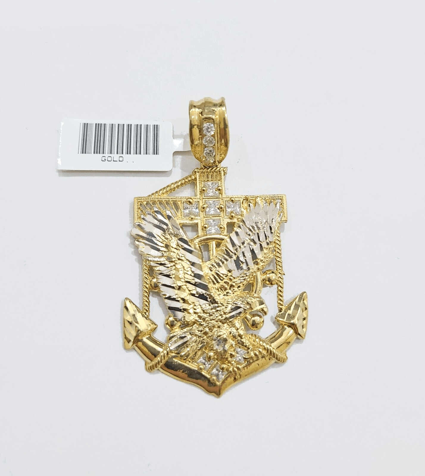 Real 10k Gold Anchor Eagle Bird Charm 2'' Pendant 10kt Yellow Gold Men Women - GoldenlinQ