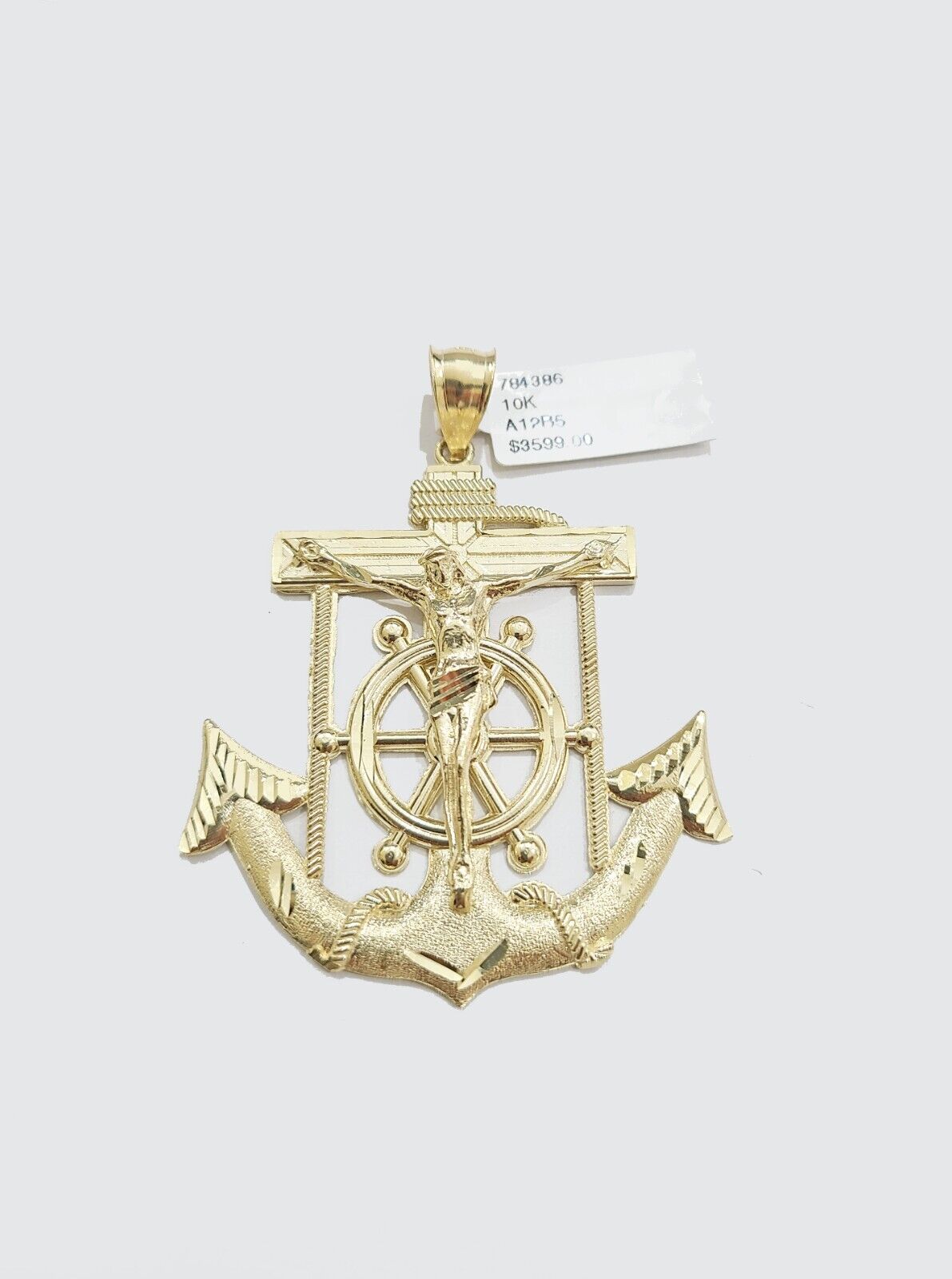 Real 10k Gold Anchor Jesus Cross Charm Pendant 10kt Yellow Gold Men Women - GoldenlinQ