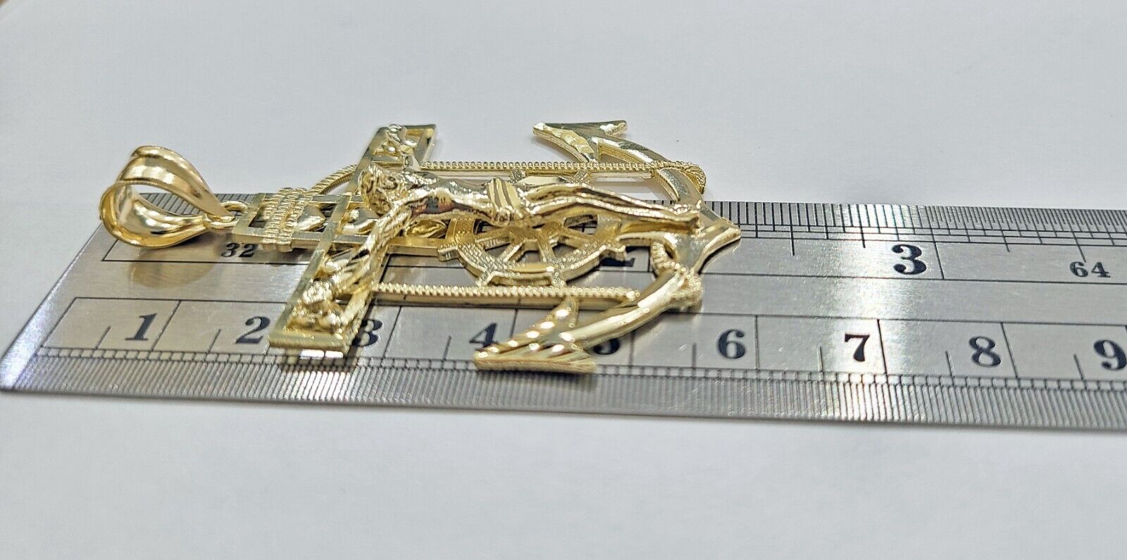 Real 10k Gold Anchor Jesus Crucifix Charm Pendant 10kt Yellow Gold Men Women - GoldenlinQ