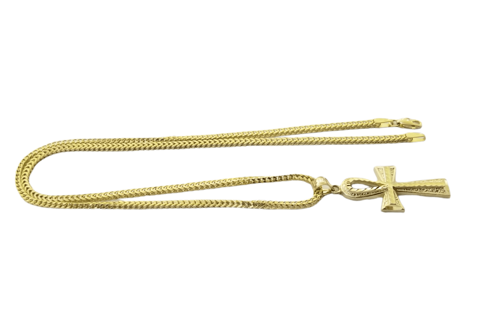 Real 10k Gold Ankh Cross Egyptian Symbol Pendent 2mm Franco Chain 18" - 26" Inch - GoldenlinQ