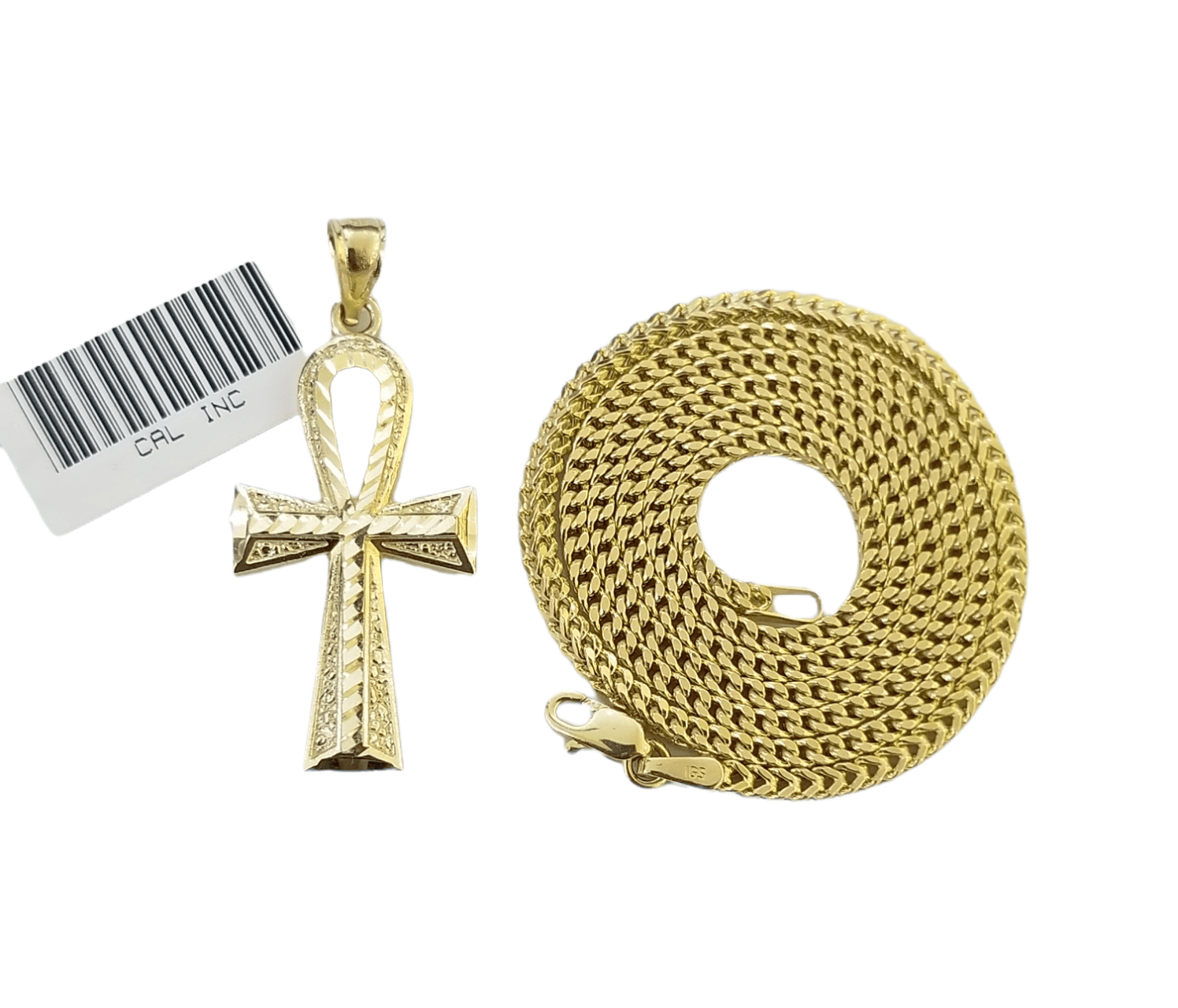 Real 10k Gold Ankh Cross Egyptian Symbol Pendent 2mm Franco Chain 18" - 26" Inch - GoldenlinQ