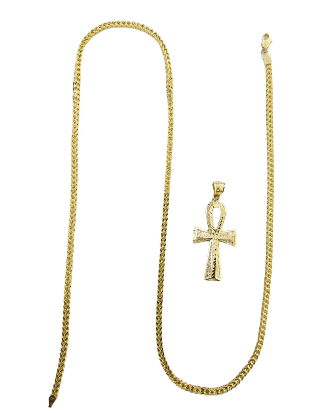 Real 10k Gold Ankh Cross Egyptian Symbol Pendent 3mm Franco Chain 18" - 28" Inch - GoldenlinQ