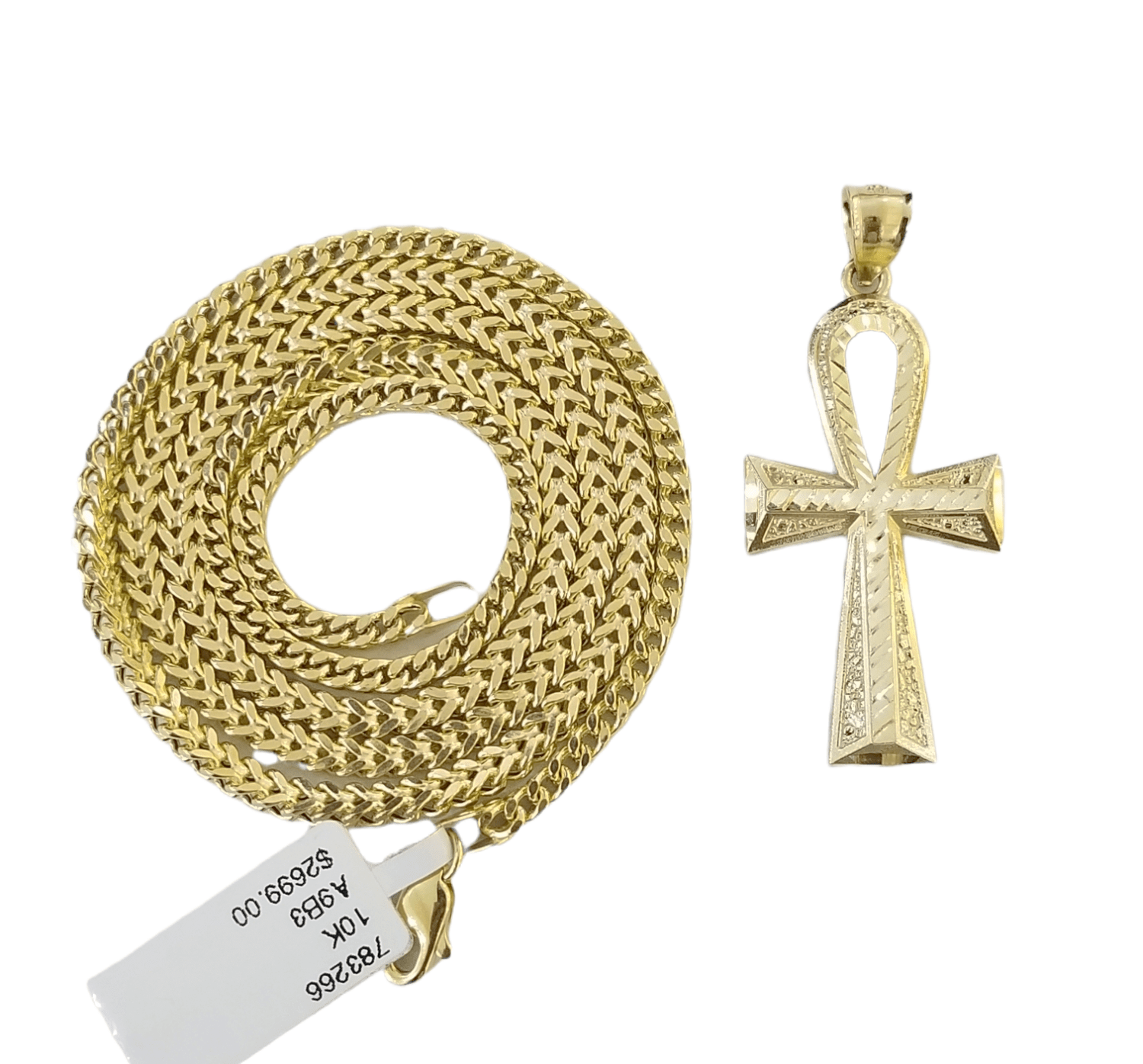 Real 10k Gold Ankh Cross Egyptian Symbol Pendent 3mm Franco Chain 18" - 28" Inch - GoldenlinQ