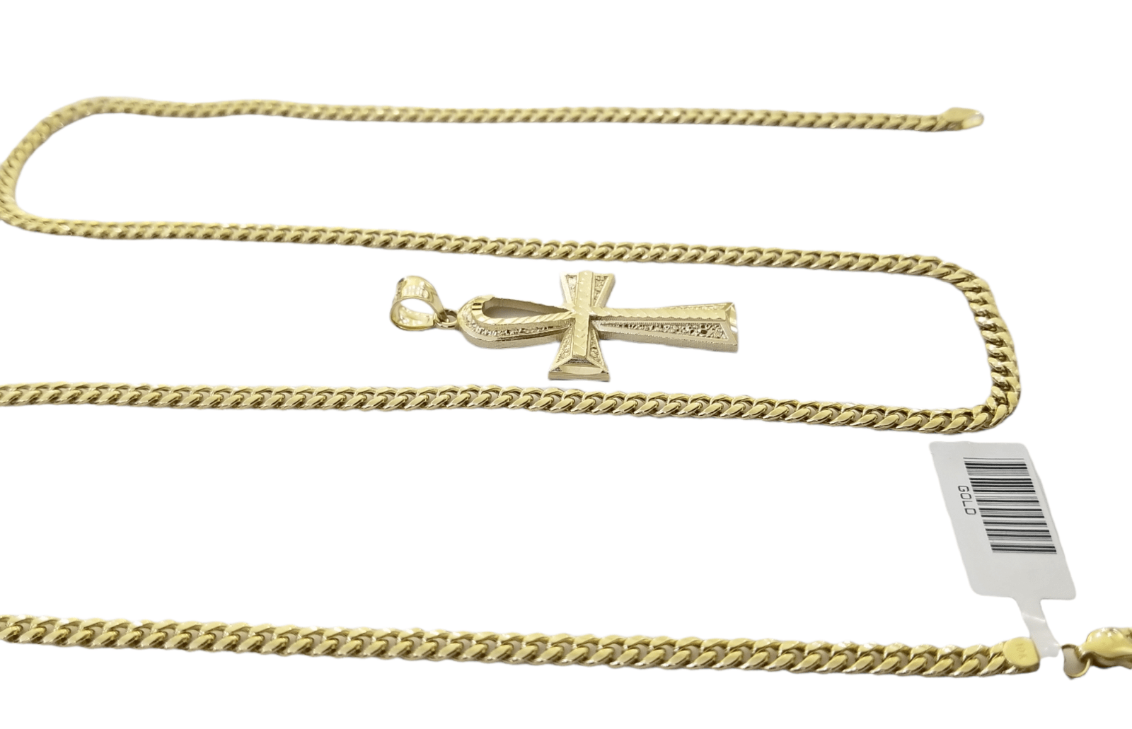 Real 10k Gold Ankh Cross Pendent 4mm Cuban Link Chain 18"20' 22" 24" 26" SET - GoldenlinQ