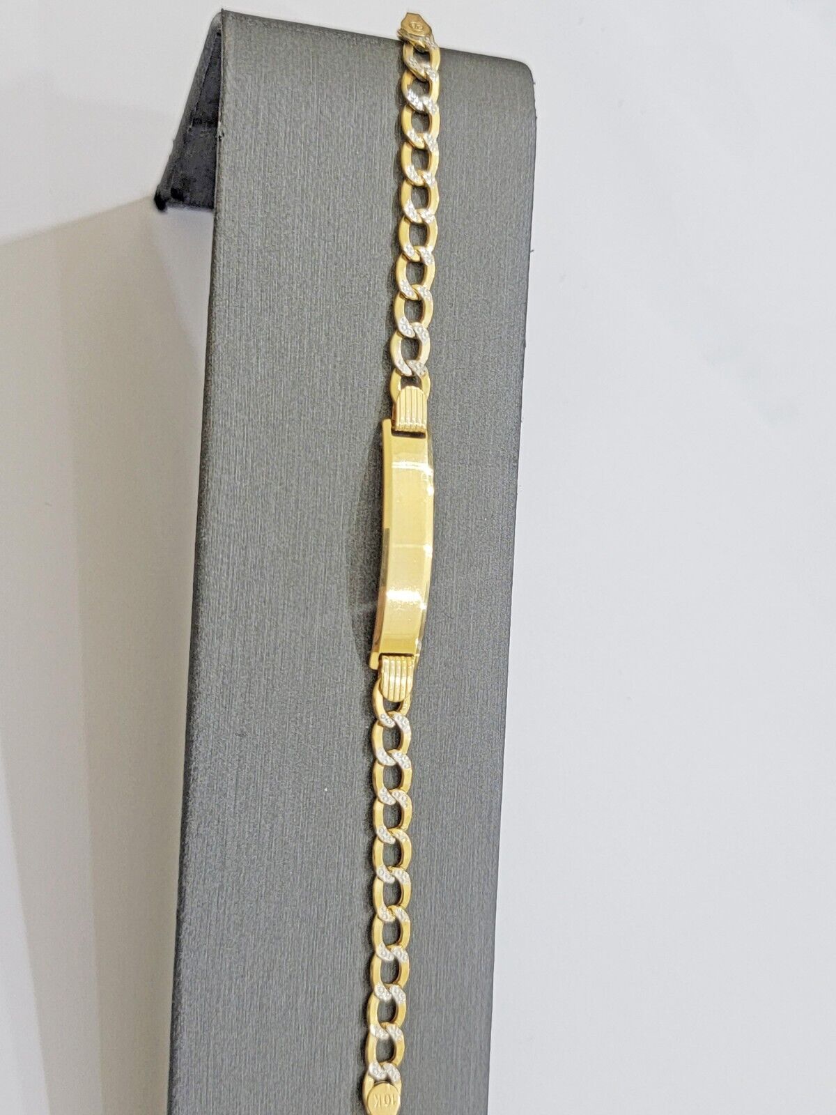 REAL 10k Gold Baby Bracelet ID Cuban curb Link Two - tone style 5mm 6 Inch Kids BR - GoldenlinQ