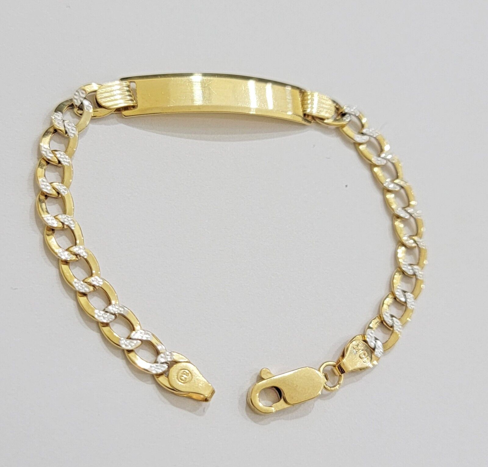 REAL 10k Gold Baby Bracelet ID Cuban curb Link Two - tone style 5mm 6 Inch Kids BR - GoldenlinQ