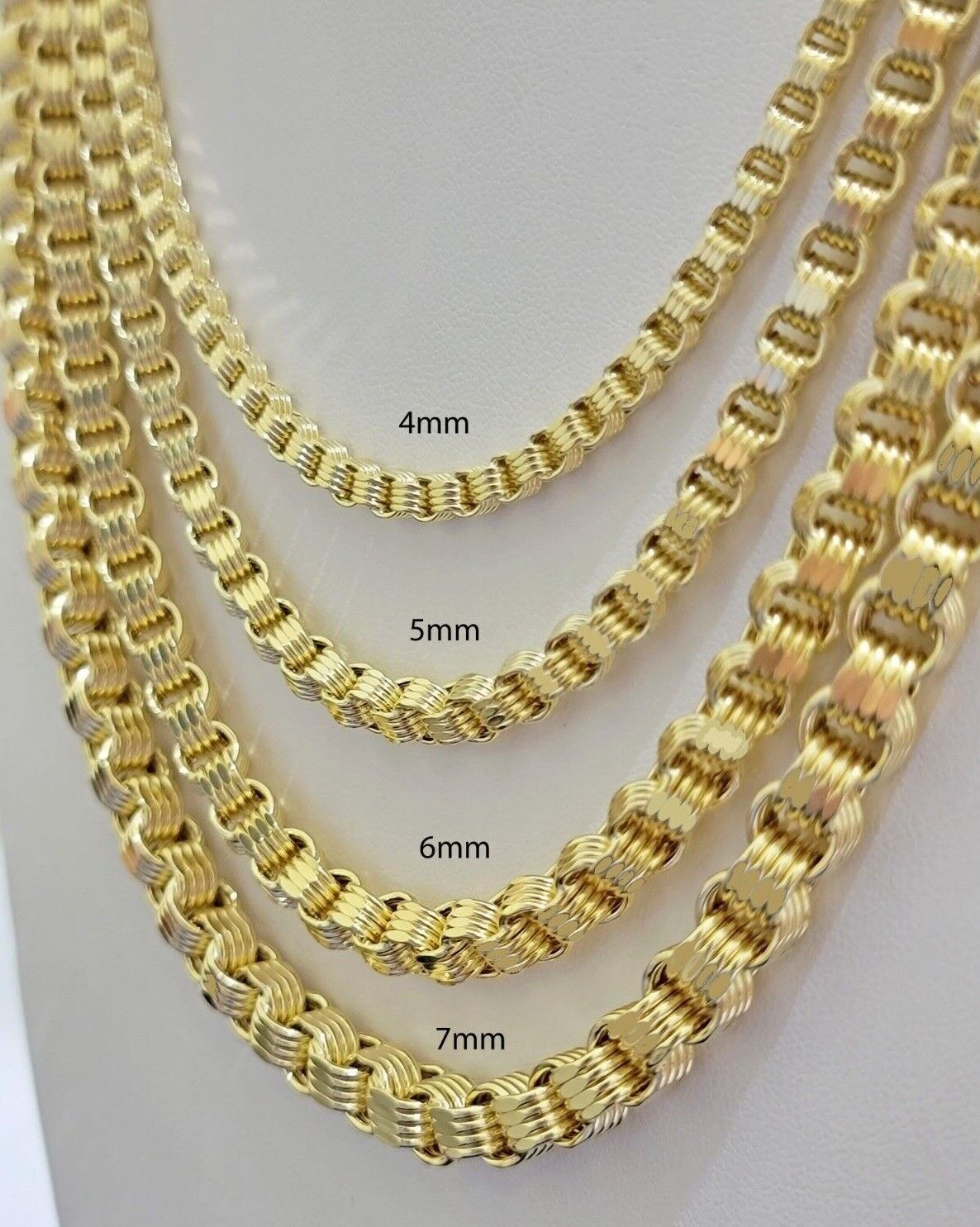 Real 10k Gold Box Byzantine Chain Necklace 20" - 28" Inch 4mm 5mm 6mm 7mm 10kt Men - GoldenlinQ