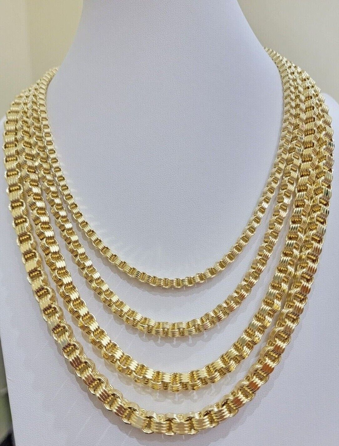 Real 10k Gold Box Byzantine Chain Necklace 20" - 28" Inch 4mm 5mm 6mm 7mm 10kt Men - GoldenlinQ