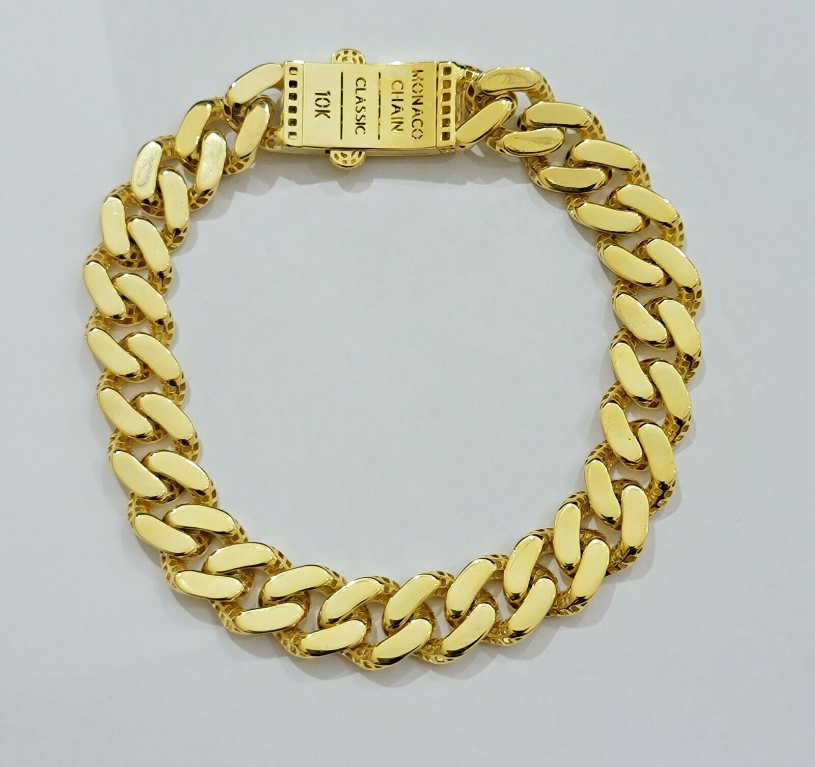 Real 10k Gold Bracelet 11mm Miami Cuban Royal Link 8.5" Shiny Plain Monaco,10kt - GoldenlinQ