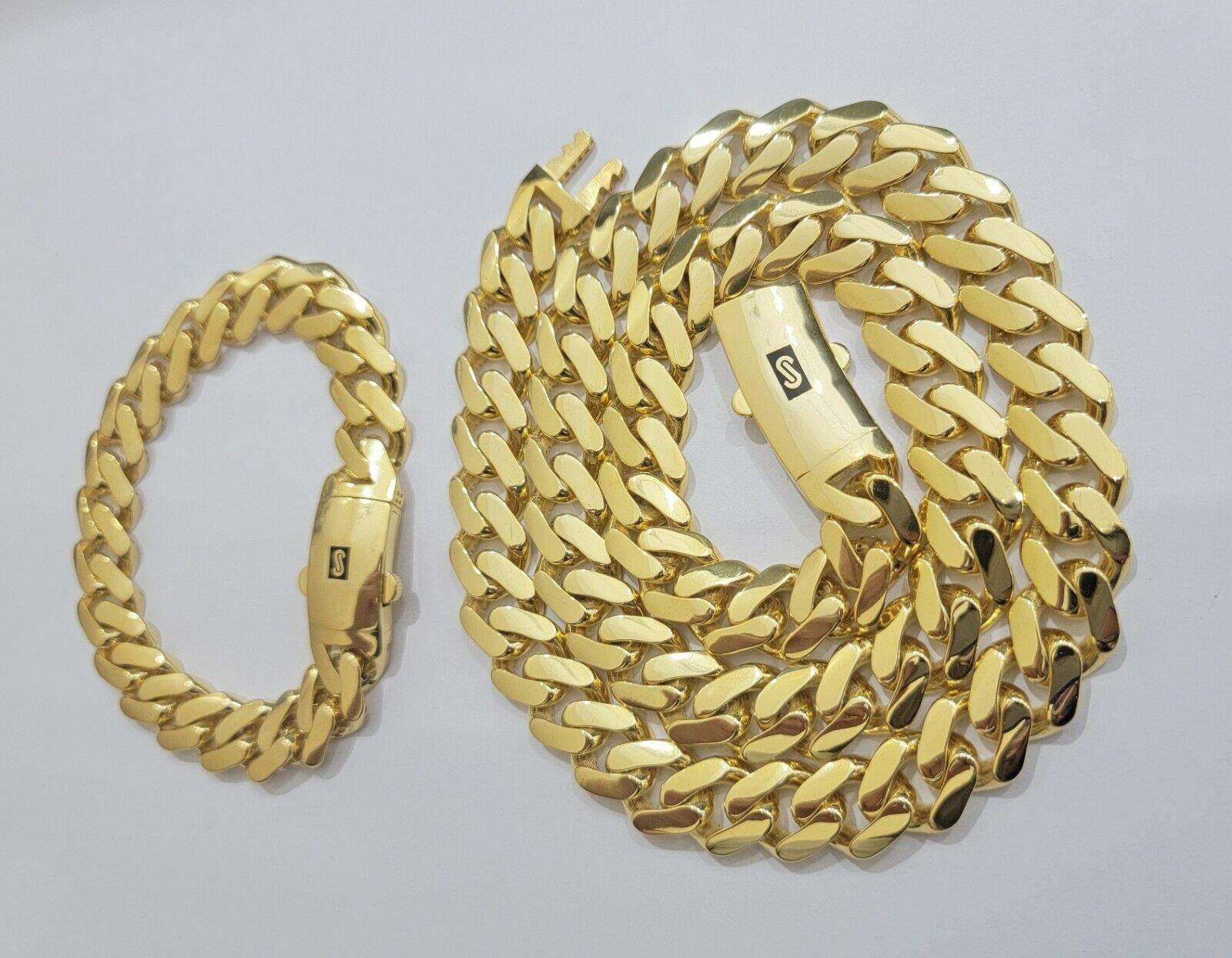 Real 10k Gold Bracelet 13mm Miami Cuban Royal Link 8.5" Shiny Plain Monaco,10kt - GoldenlinQ