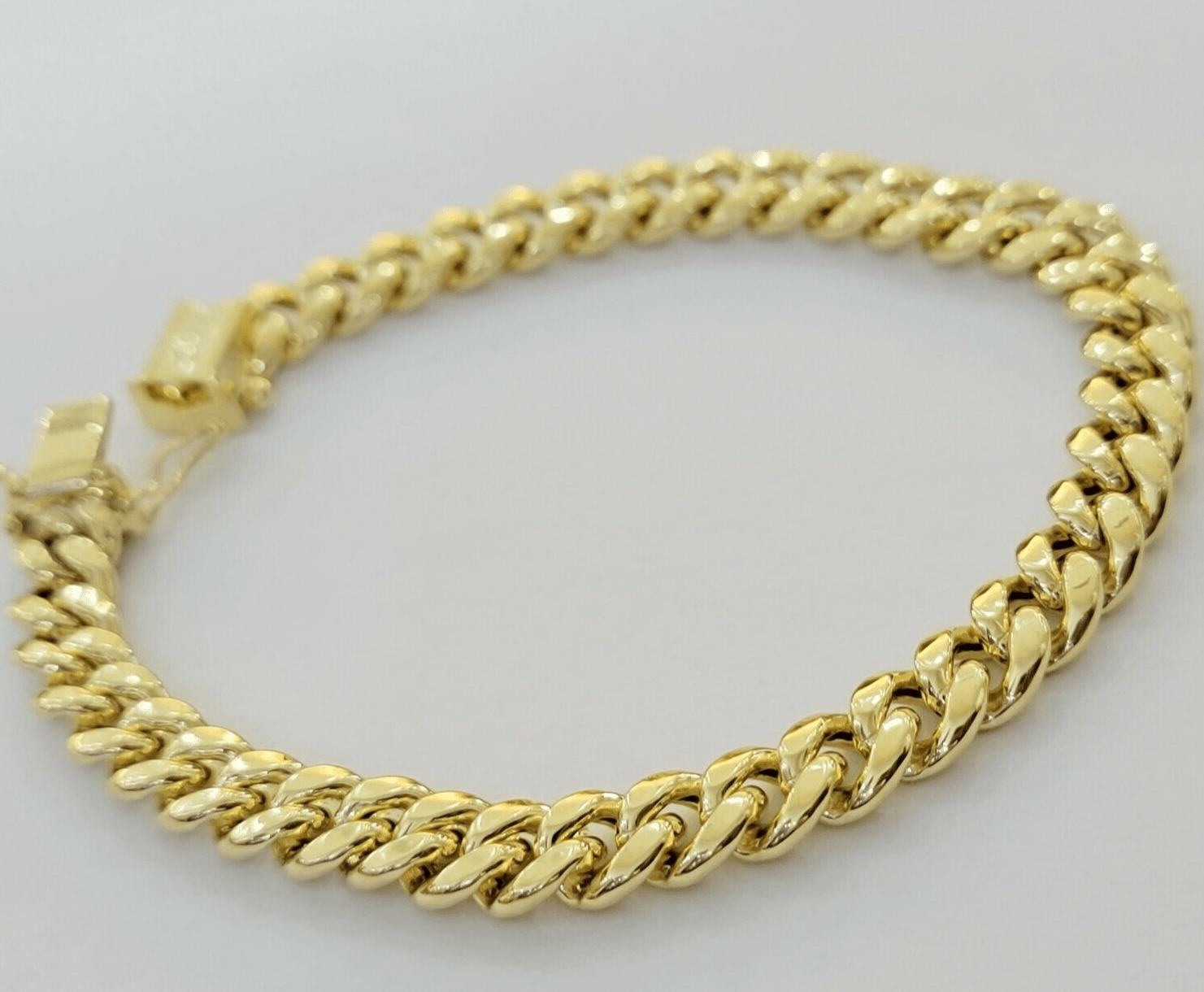 Real 10k Gold Bracelet 7 inch 8mm Miami Cuban Link Box Clasp Strong Men Women - GoldenlinQ