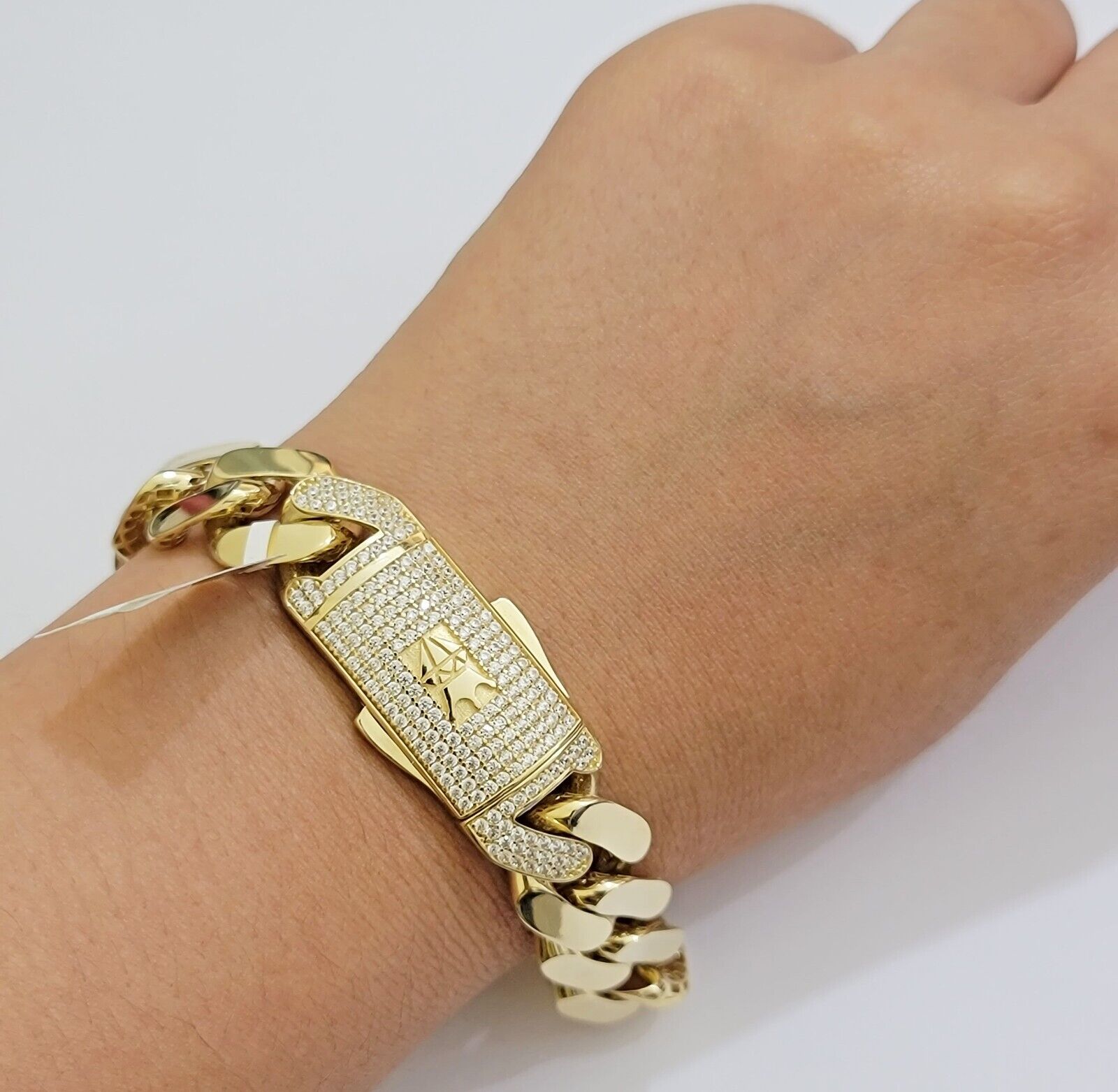 Real 10k Gold Bracelet Mens 9 inch 15mm Royal Cuban Link 10kt Yellow Gd CZ Lock - GoldenlinQ