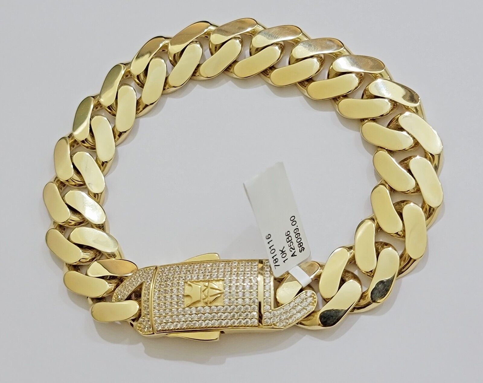 Real 10k Gold Bracelet Mens 9 inch 15mm Royal Cuban Link 10kt Yellow Gd CZ Lock - GoldenlinQ