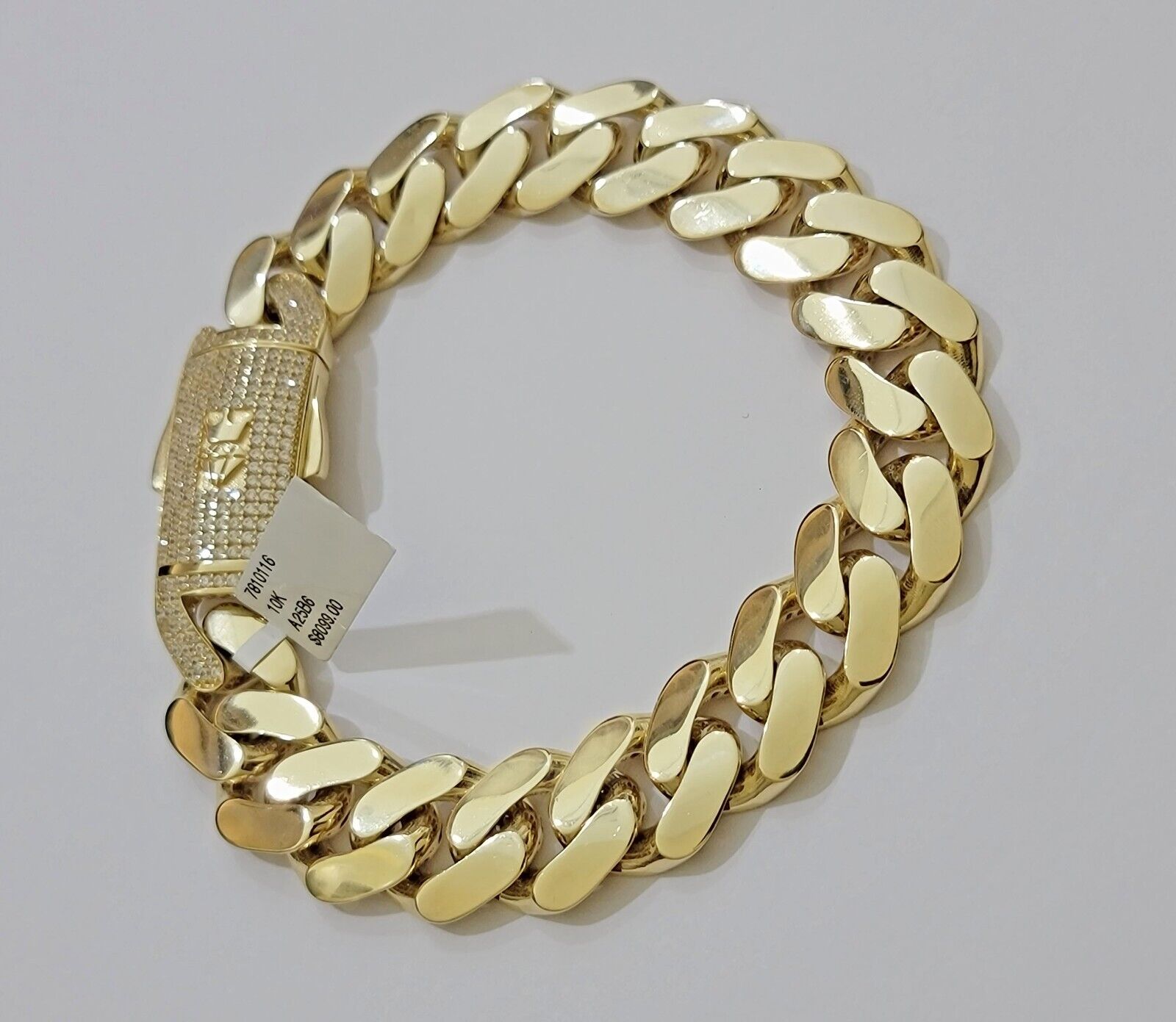 Real 10k Gold Bracelet Mens 9 inch 15mm Royal Cuban Link 10kt Yellow Gd CZ Lock - GoldenlinQ
