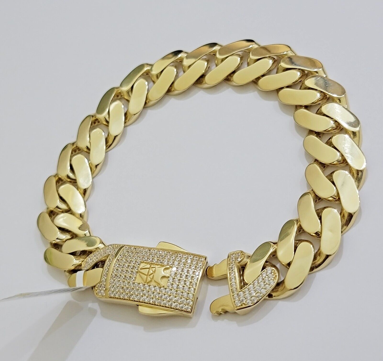 Real 10k Gold Bracelet Mens 9 inch 15mm Royal Cuban Link 10kt Yellow Gd CZ Lock - GoldenlinQ