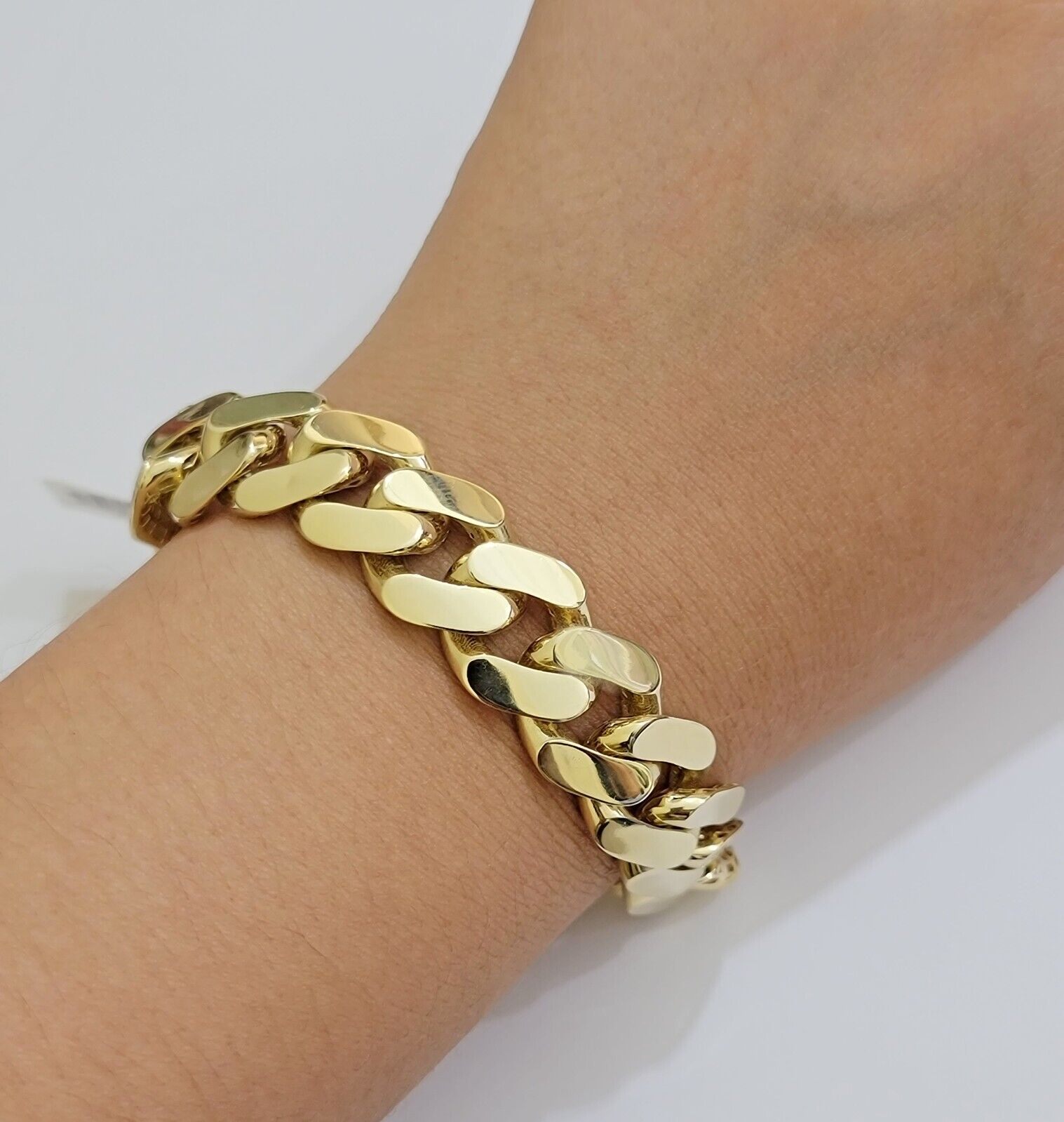 Real 10k Gold Bracelet Mens 9 inch 15mm Royal Cuban Link 10kt Yellow Gd CZ Lock - GoldenlinQ