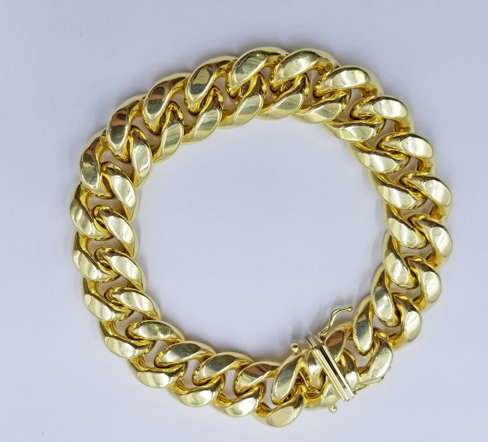 Real 10k Gold Bracelet Miami Cuban Link 8.5 Inch 15mm Box clasp Thick Strong 10k - GoldenlinQ