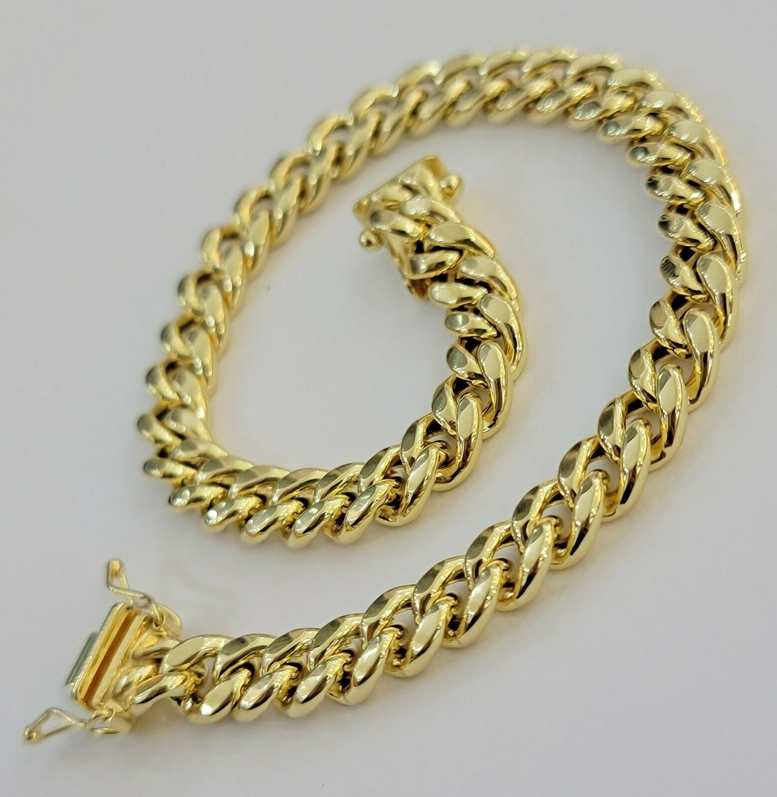 Real 10k Gold Bracelet Miami Cuban Link 9" 7mm REAL 10kt Yellow Gold STRONG,MENs - GoldenlinQ