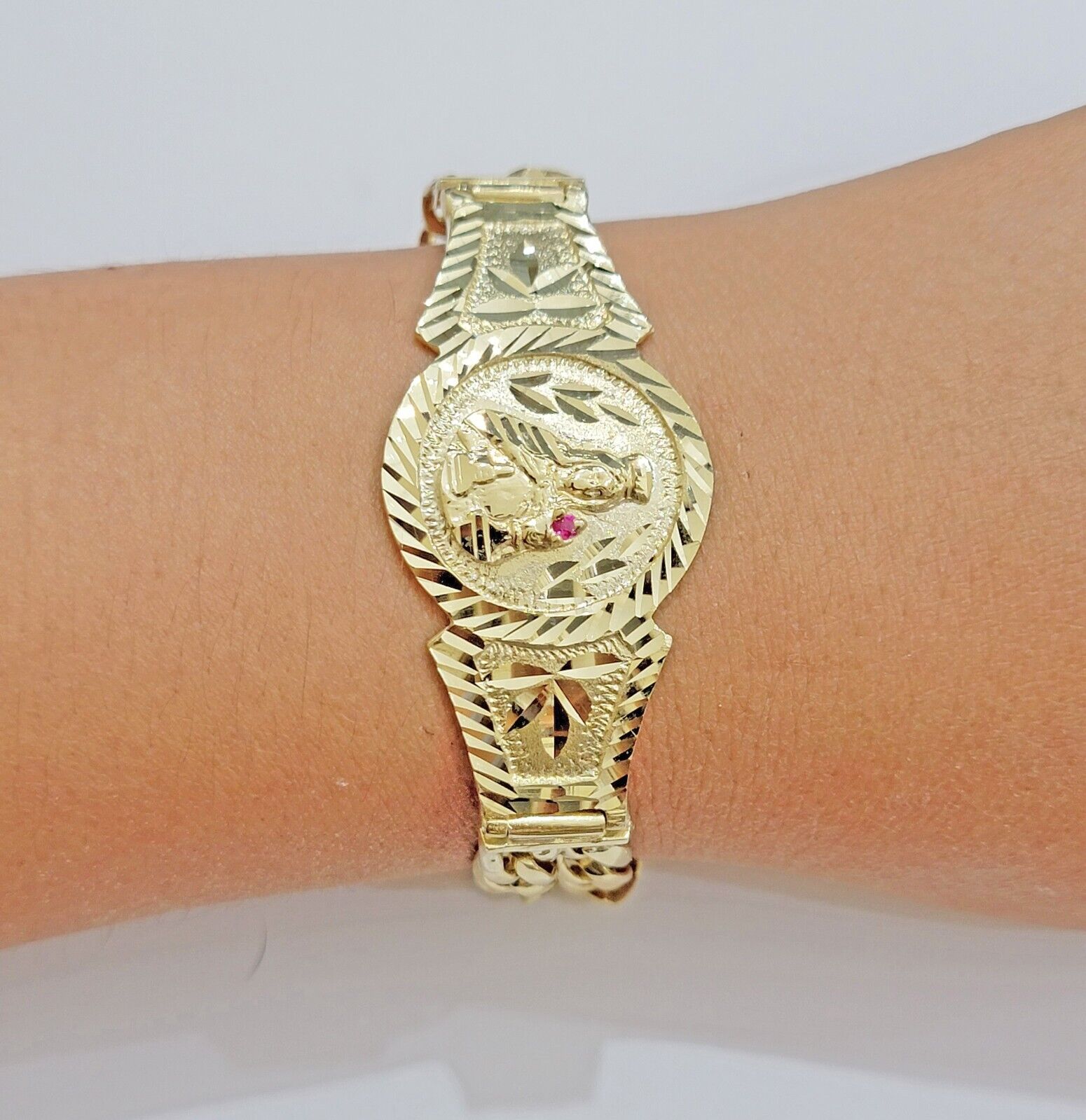 Real 10k Gold Bracelet Solid San barbara 8.25 Inch Cuban Link Box Lock, Pura oro - GoldenlinQ