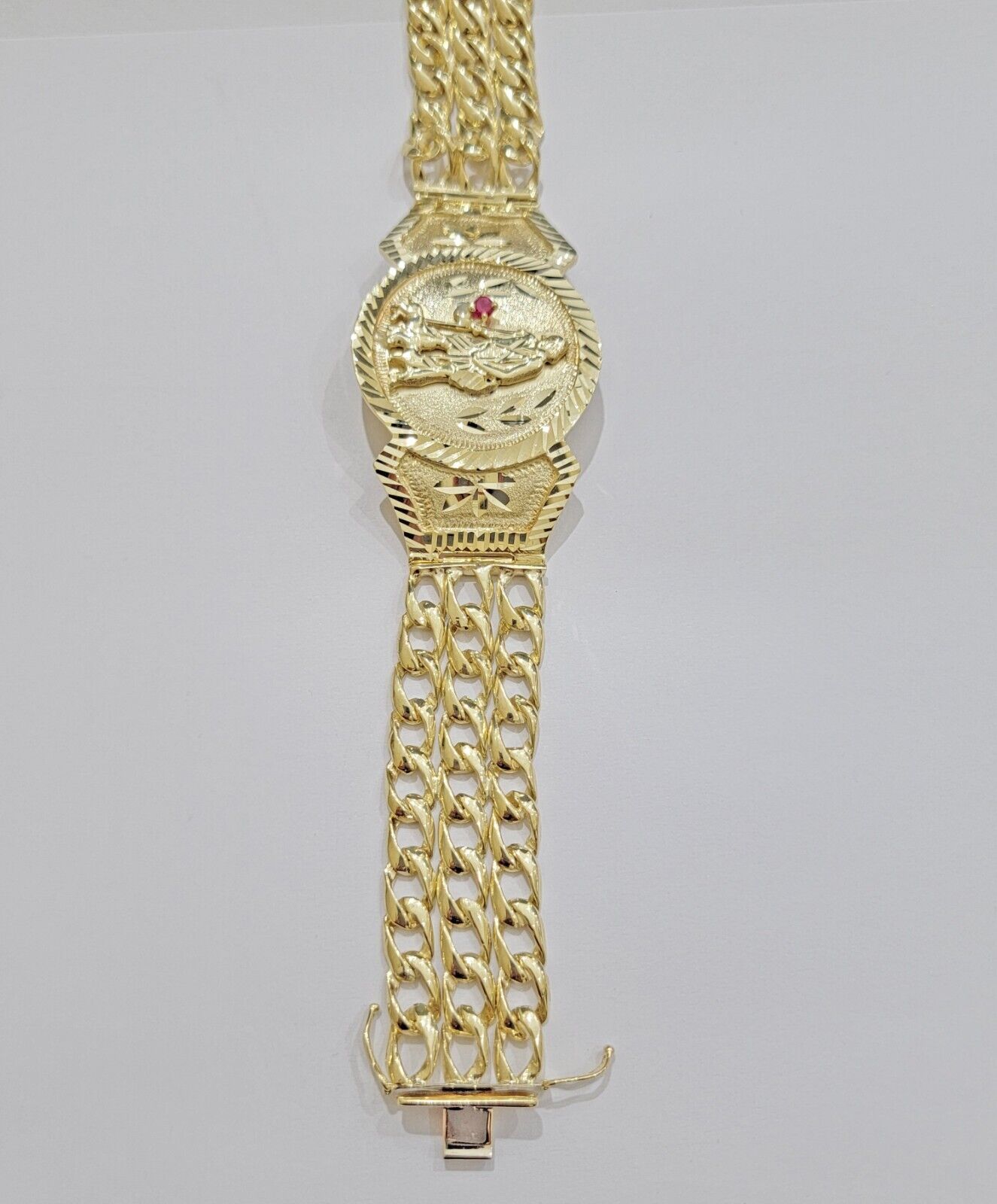 Real 10k Gold Bracelet Solid San Lazarus 9 Inches Cuban Link Pura oro , lázaro - GoldenlinQ