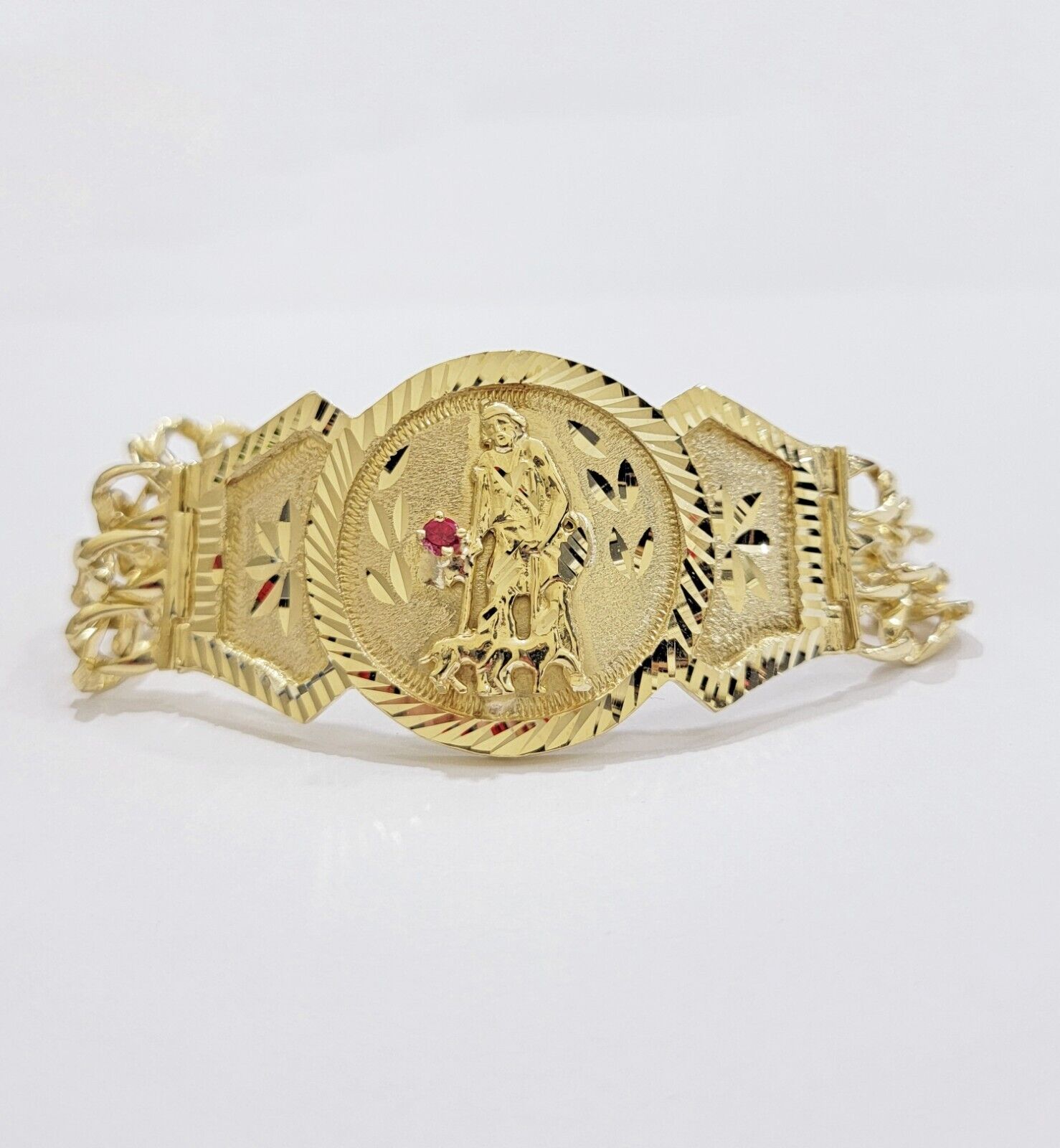 Real 10k Gold Bracelet Solid San Lazarus 9 Inches Cuban Link Pura oro , lázaro - GoldenlinQ